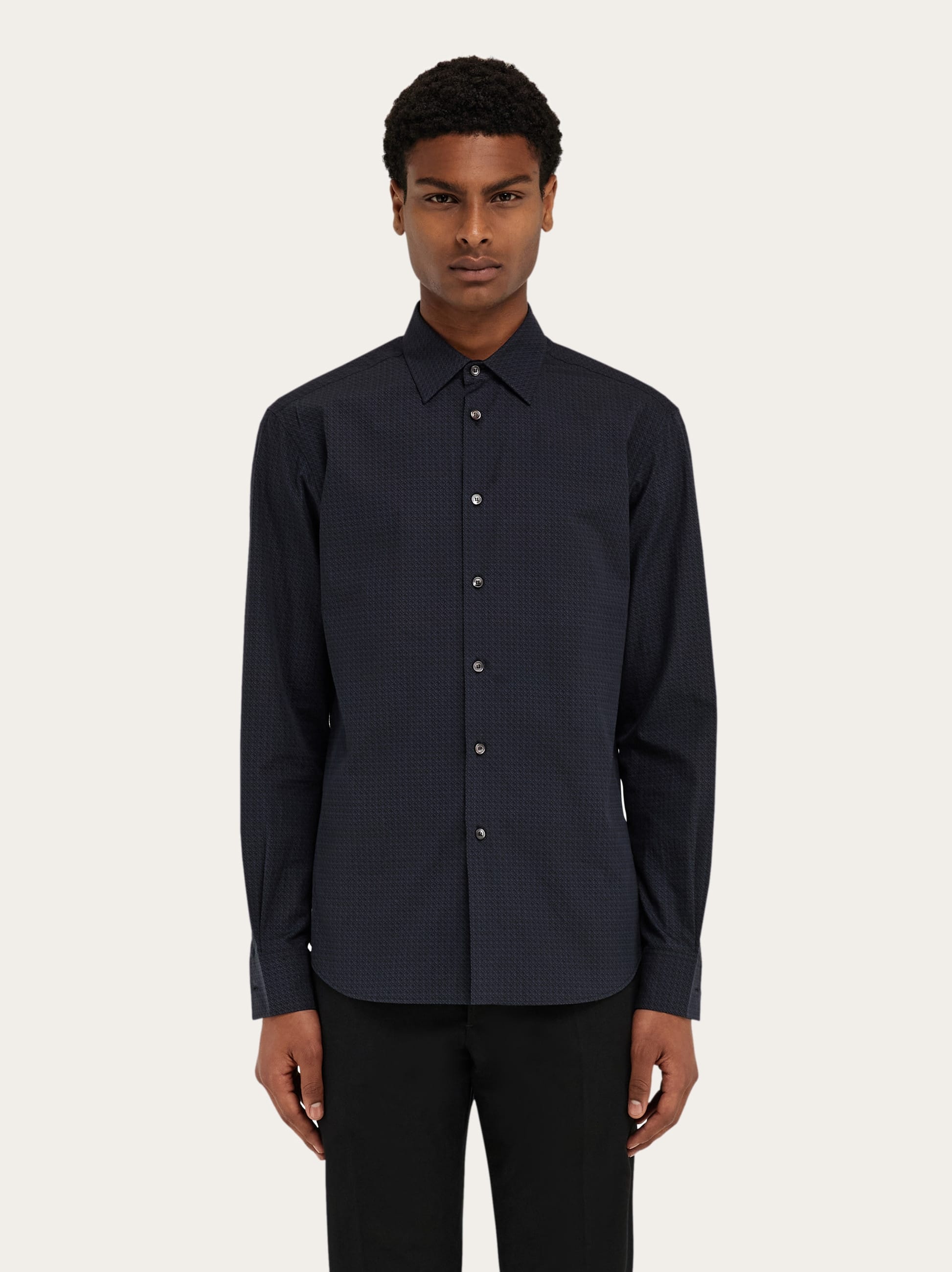 Ferragamo Micro-patterned Shirt In Blue