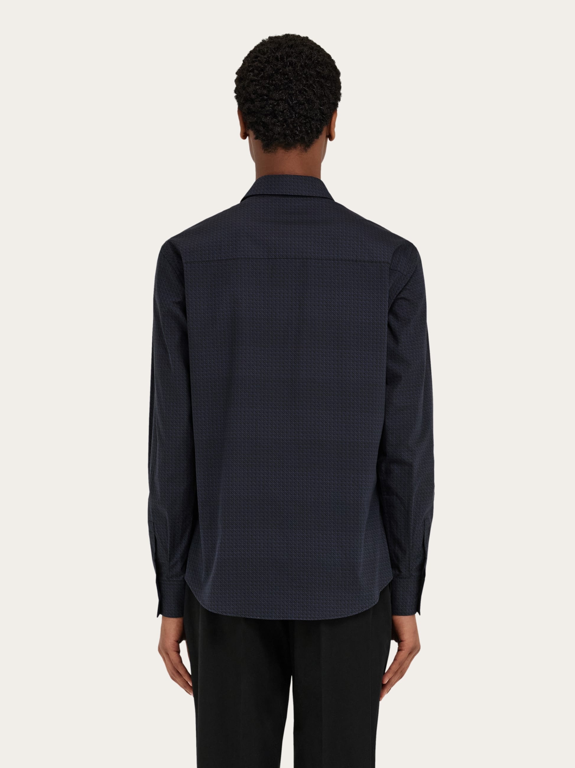  Ferragamo Men Micro Patterned Shirt Black 
