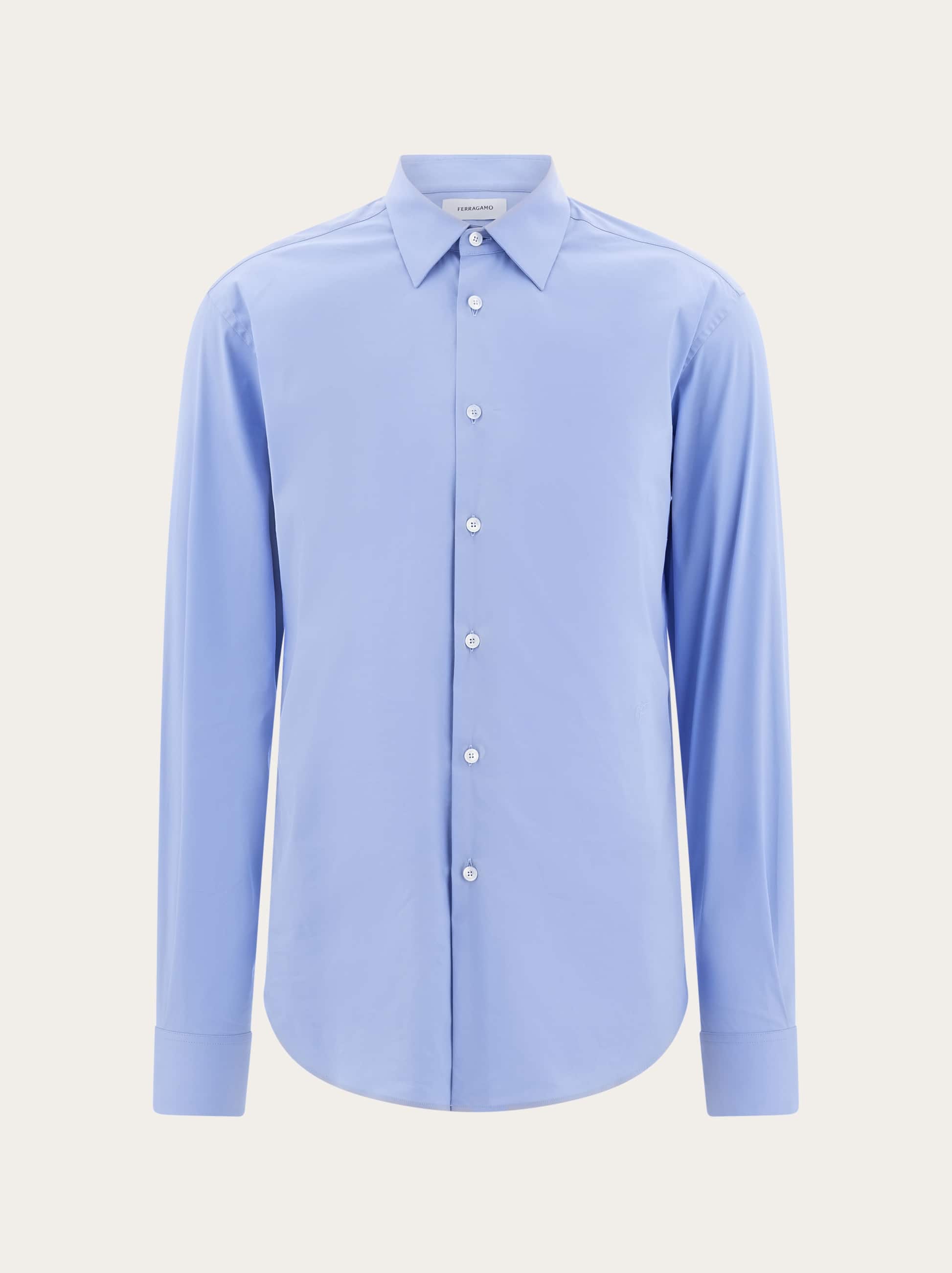 Ferragamo Uomo Camicia con F ricamata in tono Blu