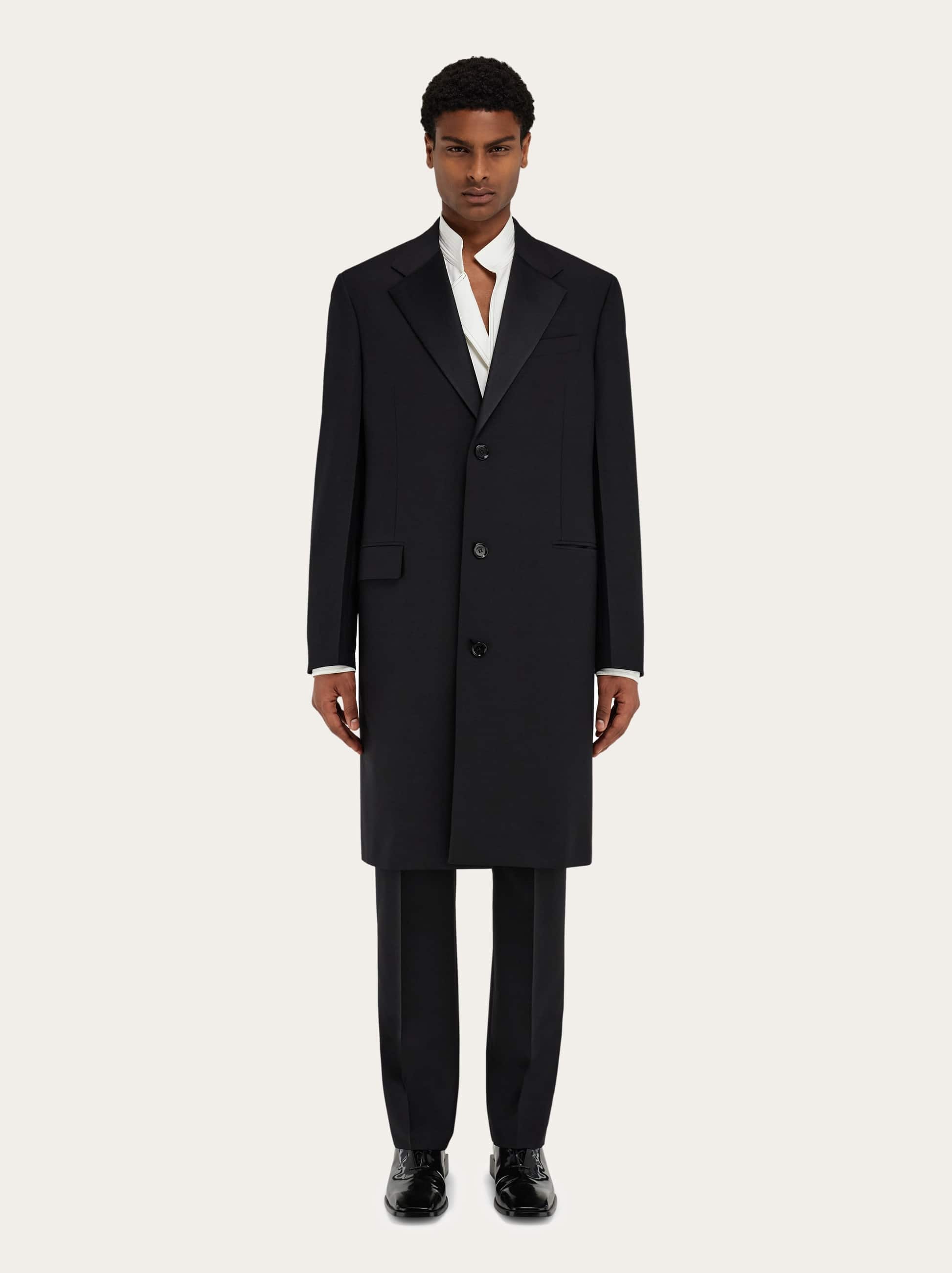 Ferragamo Satin-lapel Single-breasted Coat In Black