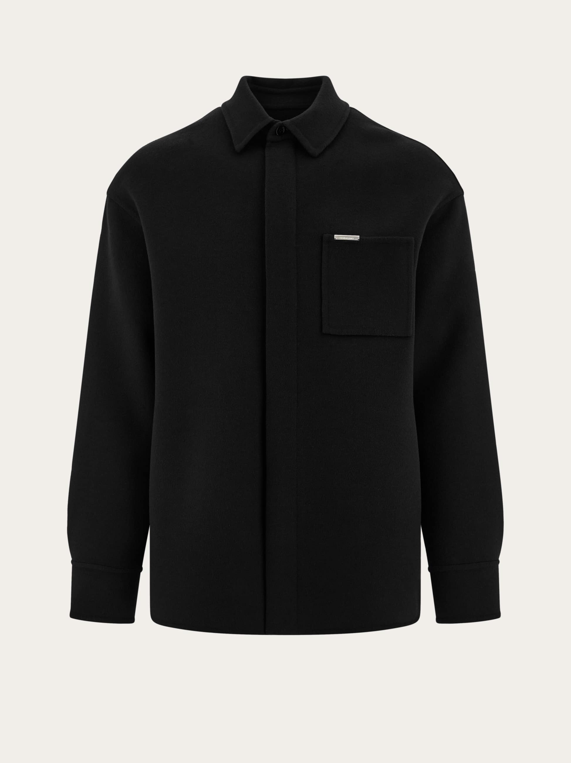 Ferragamo Logo-plaque Buttoned Shirt Jacket In Black