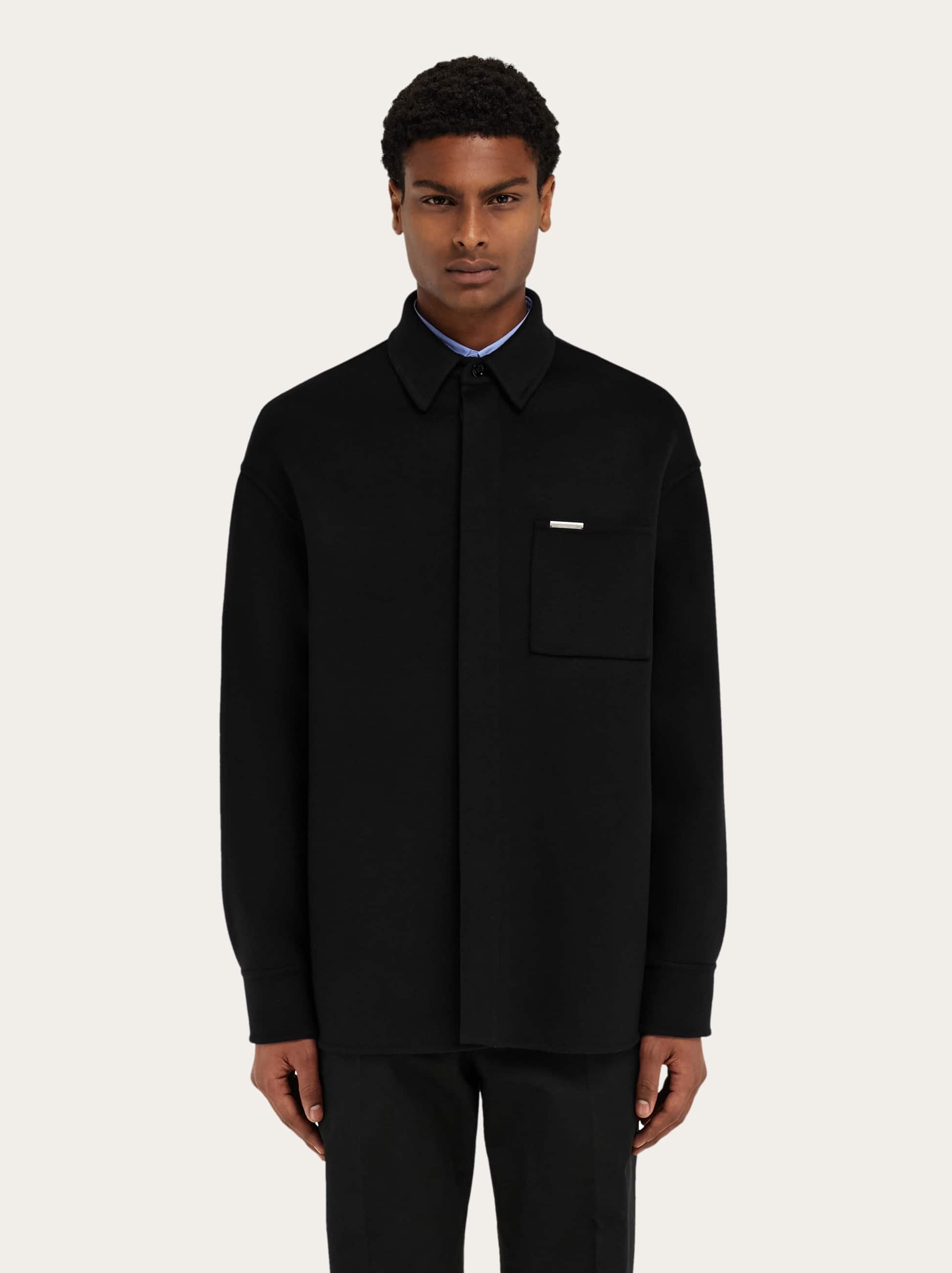 Ferragamo Logo-plaque Buttoned Shirt Jacket In Black