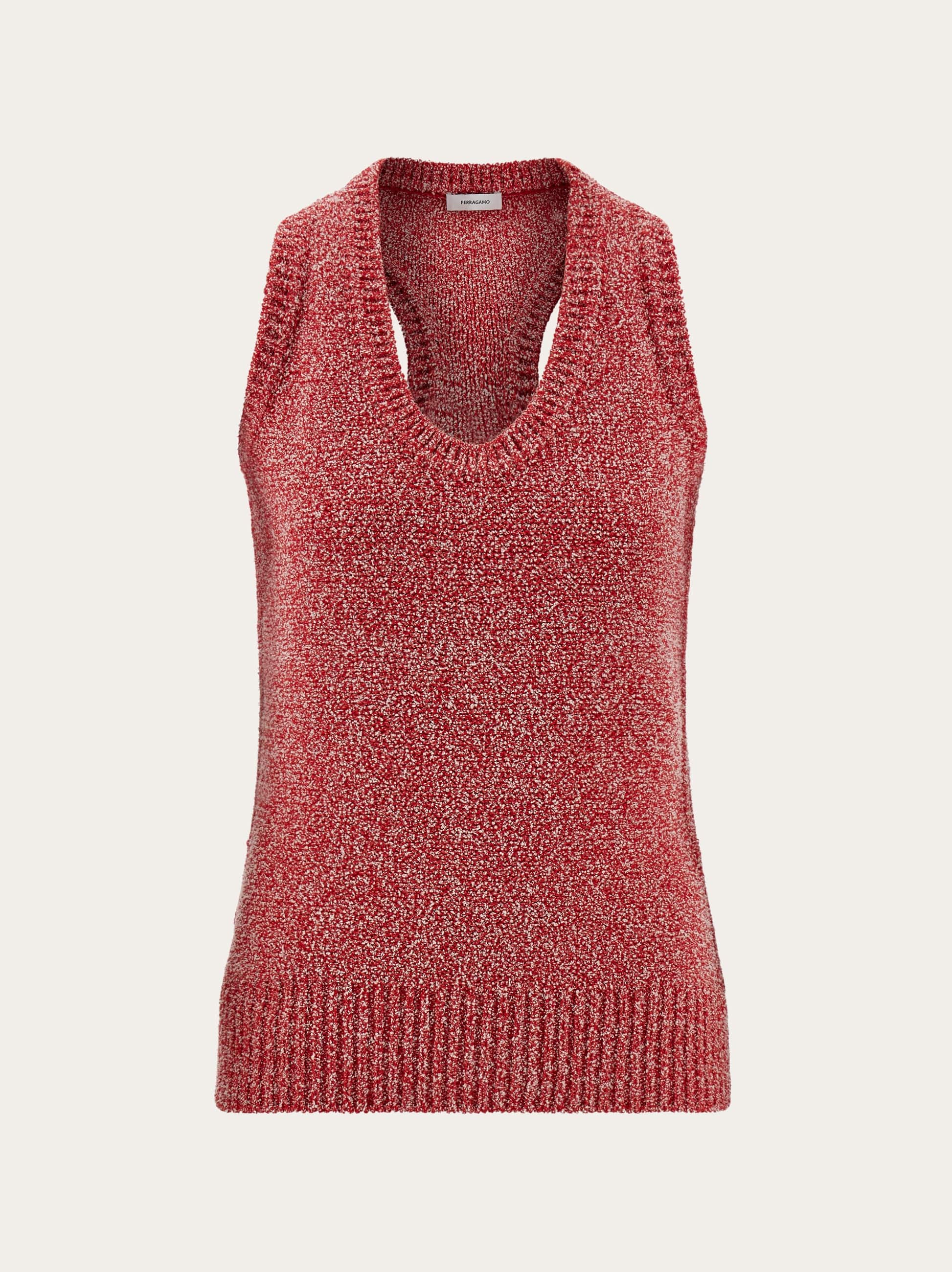 Ferragamo V-neck Bouclé Tank Top In Red