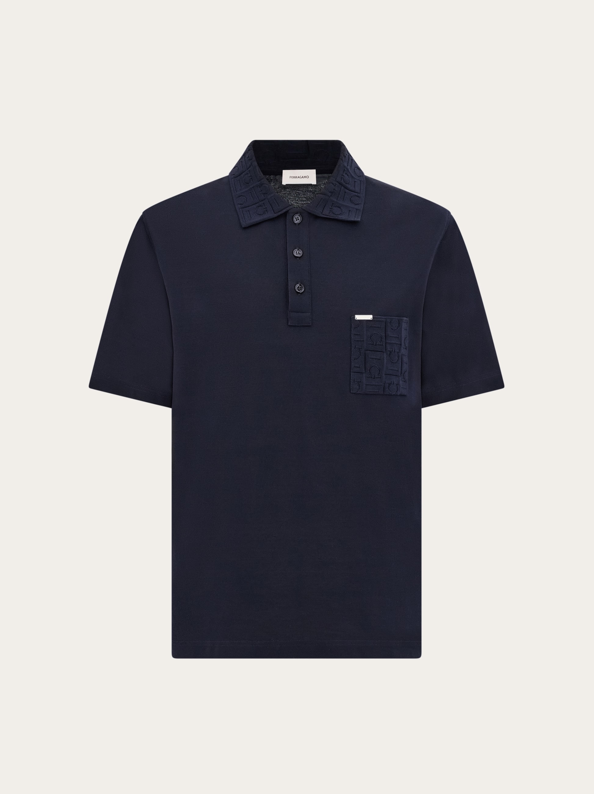 Ferragamo V-neck Polo With Jacquard Pocket Detail In Blue