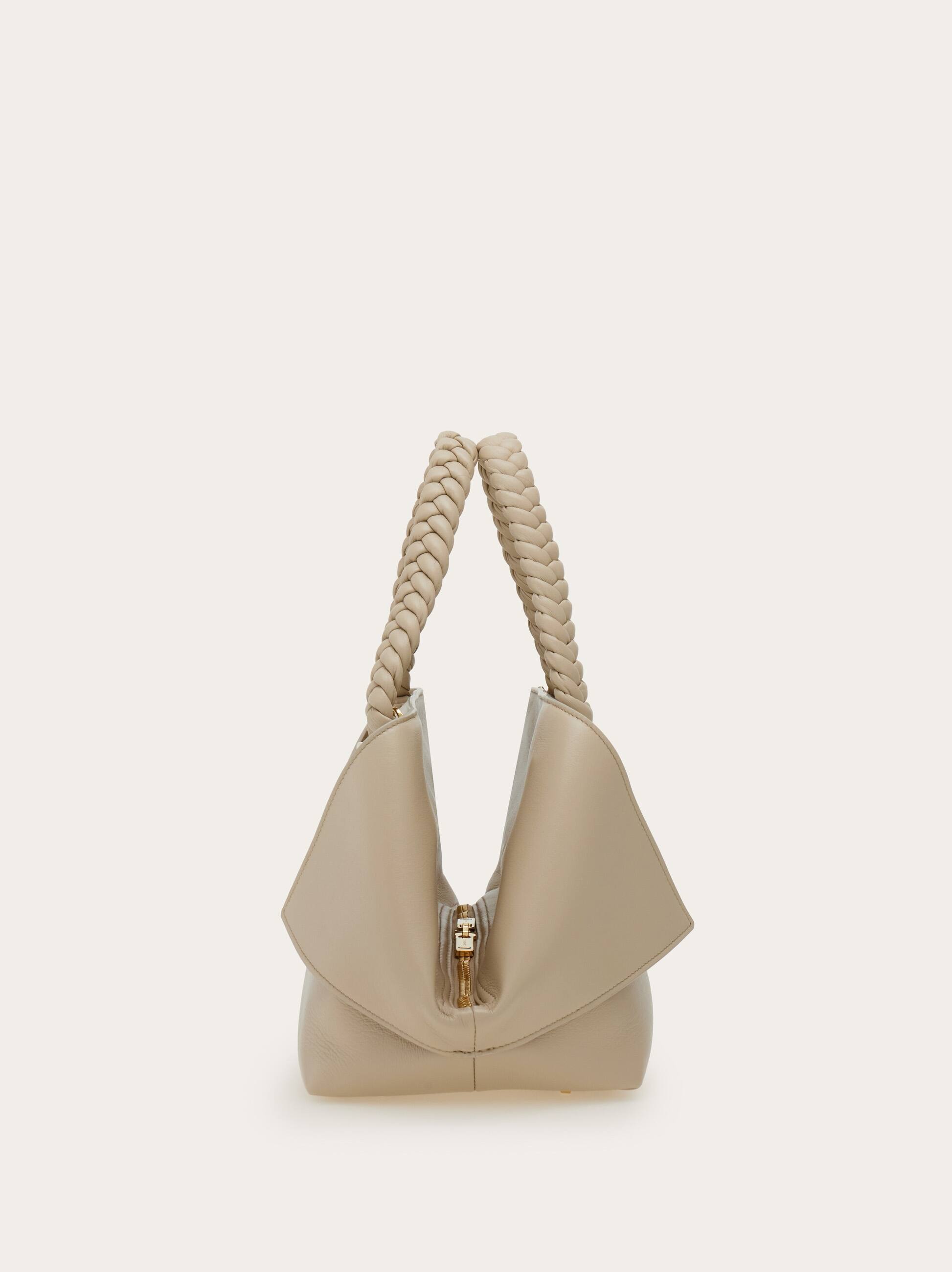 Ferragamo Medium Handbag With Braided Top Handles In Beige