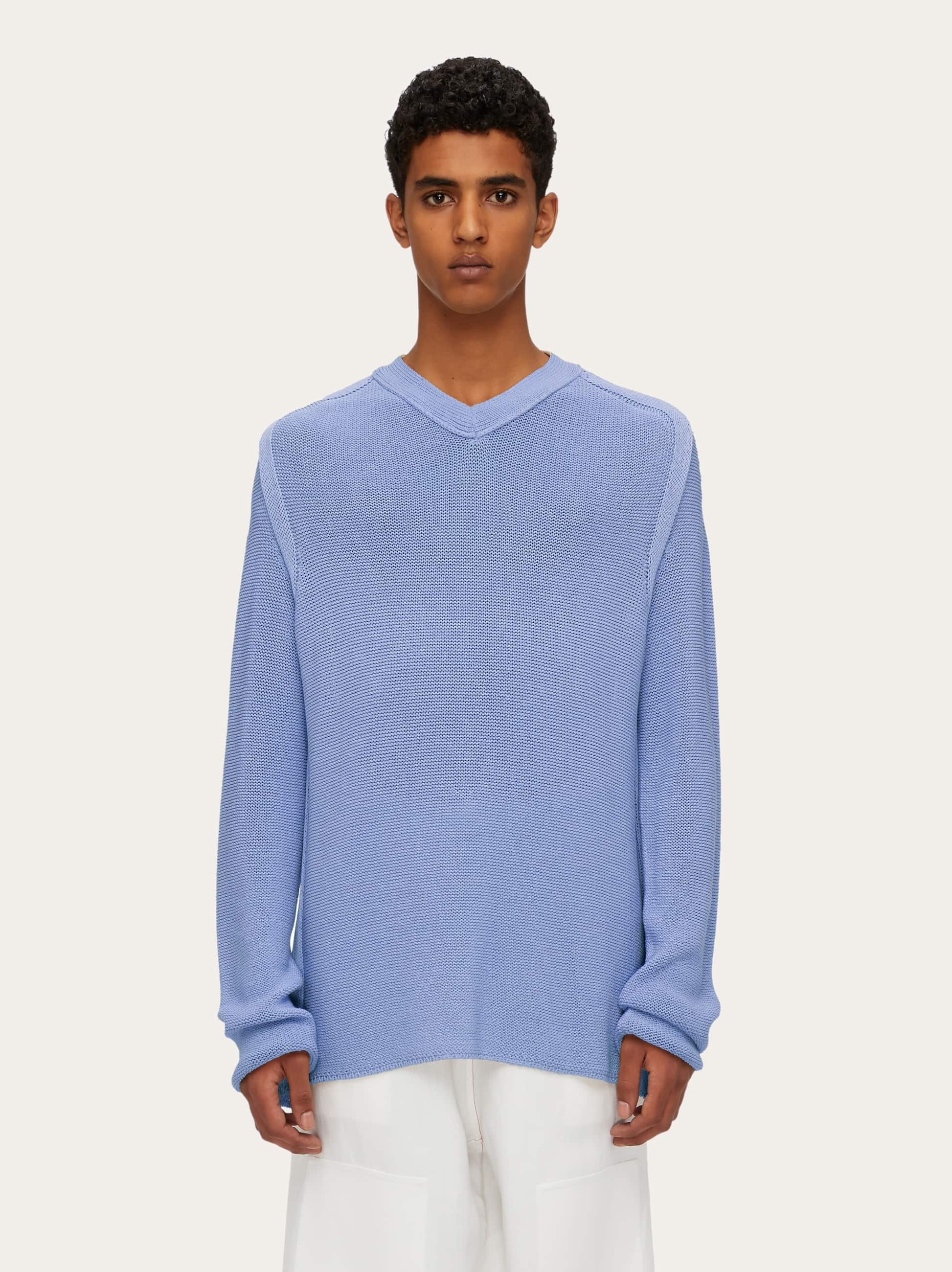 Ferragamo V-neck Sweater In Blue