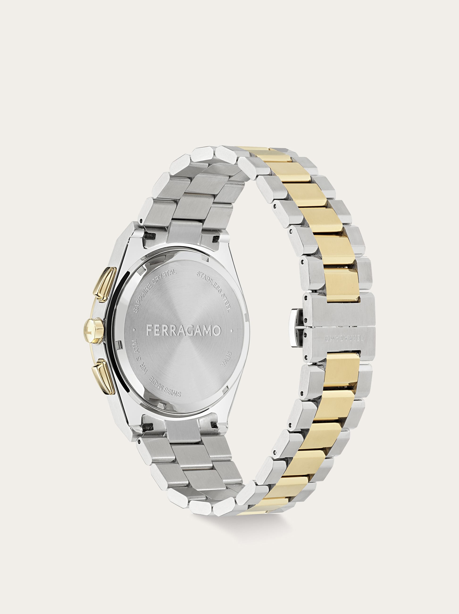 Ferragamo Vega Upper East Chrono In Ip Yellow Gold/green