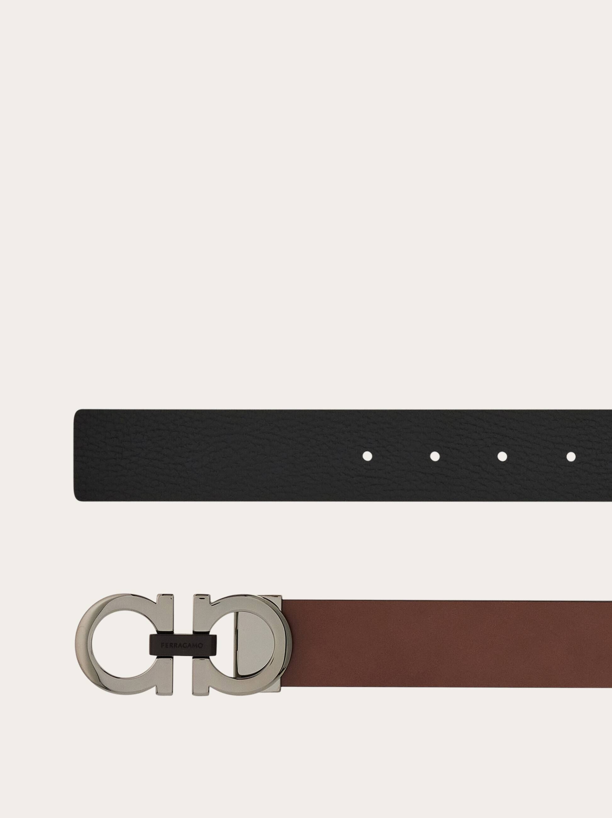 Ferragamo Reversible And Adjustable Gancini Belt In Black