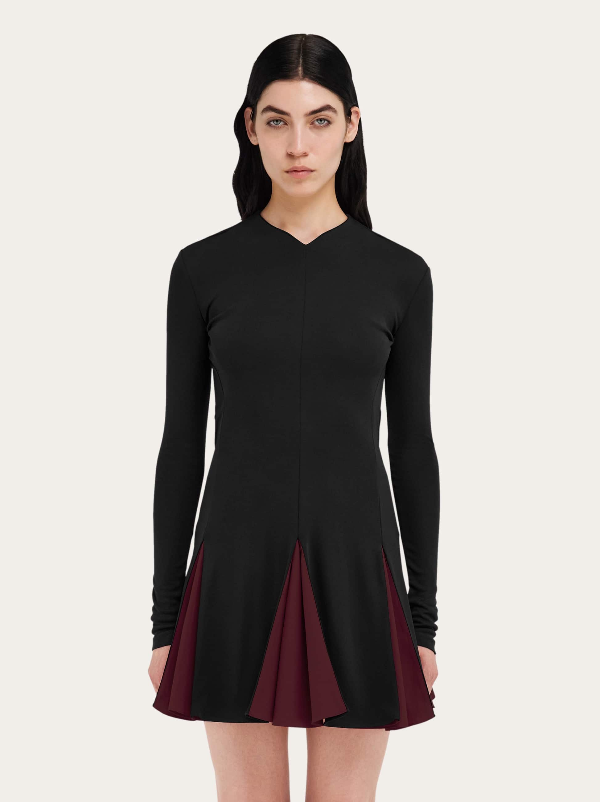 Ferragamo Ribbed Skater Dress In Black