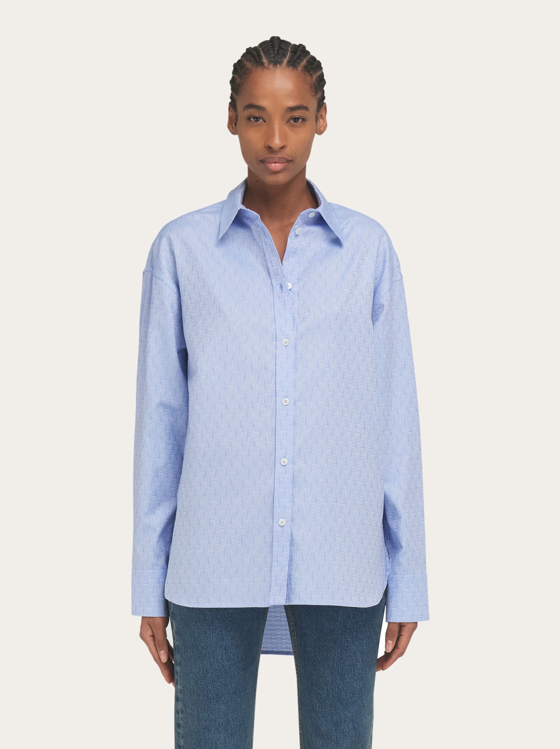 Ferragamo Woman Shirt Azure Size 6 Cotton In Blue