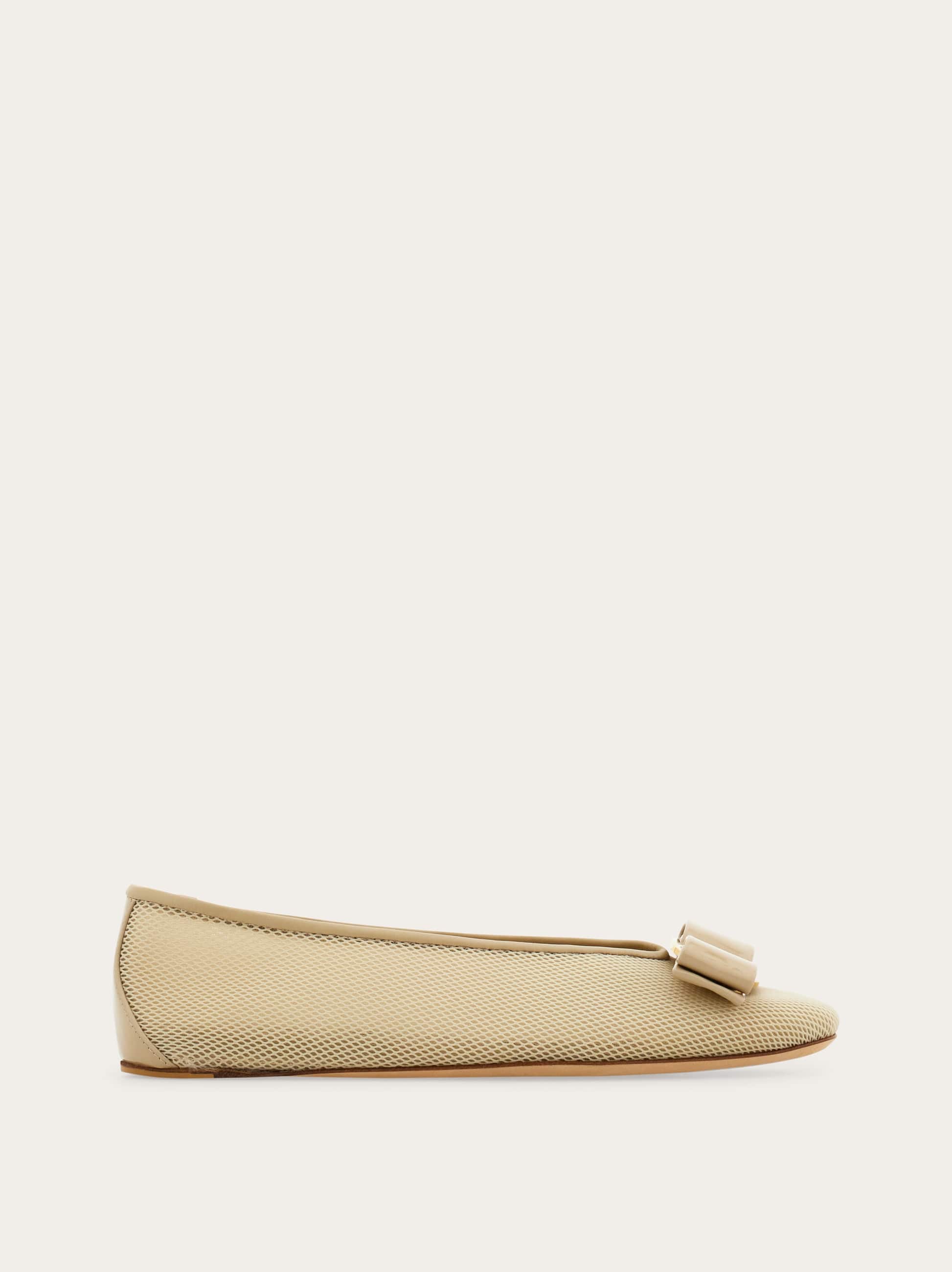 Ferragamo Vara Mesh Ballet Flats In Stone
