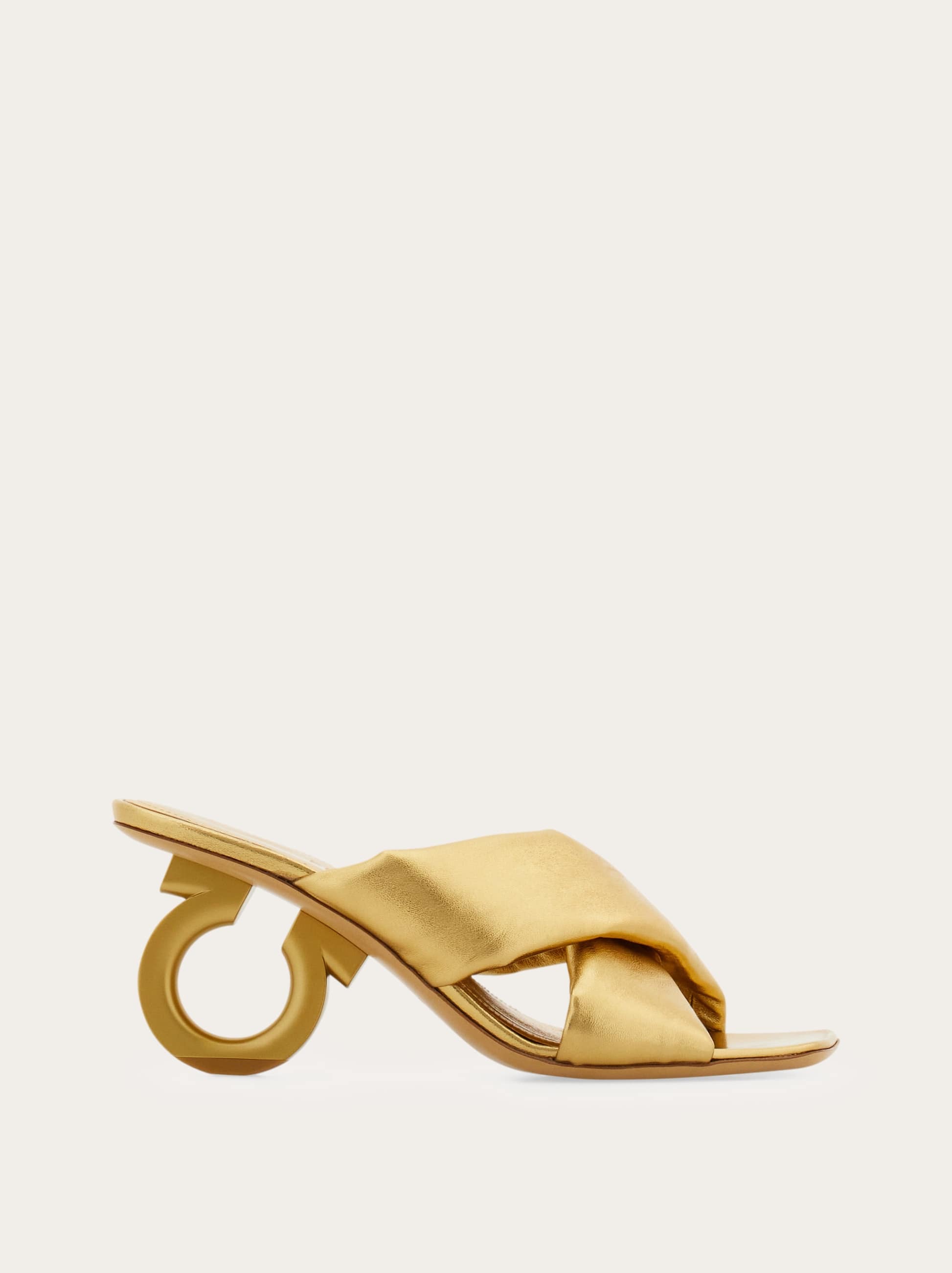 Ferragamo Padded Sandal With Gancini Heel In Gold