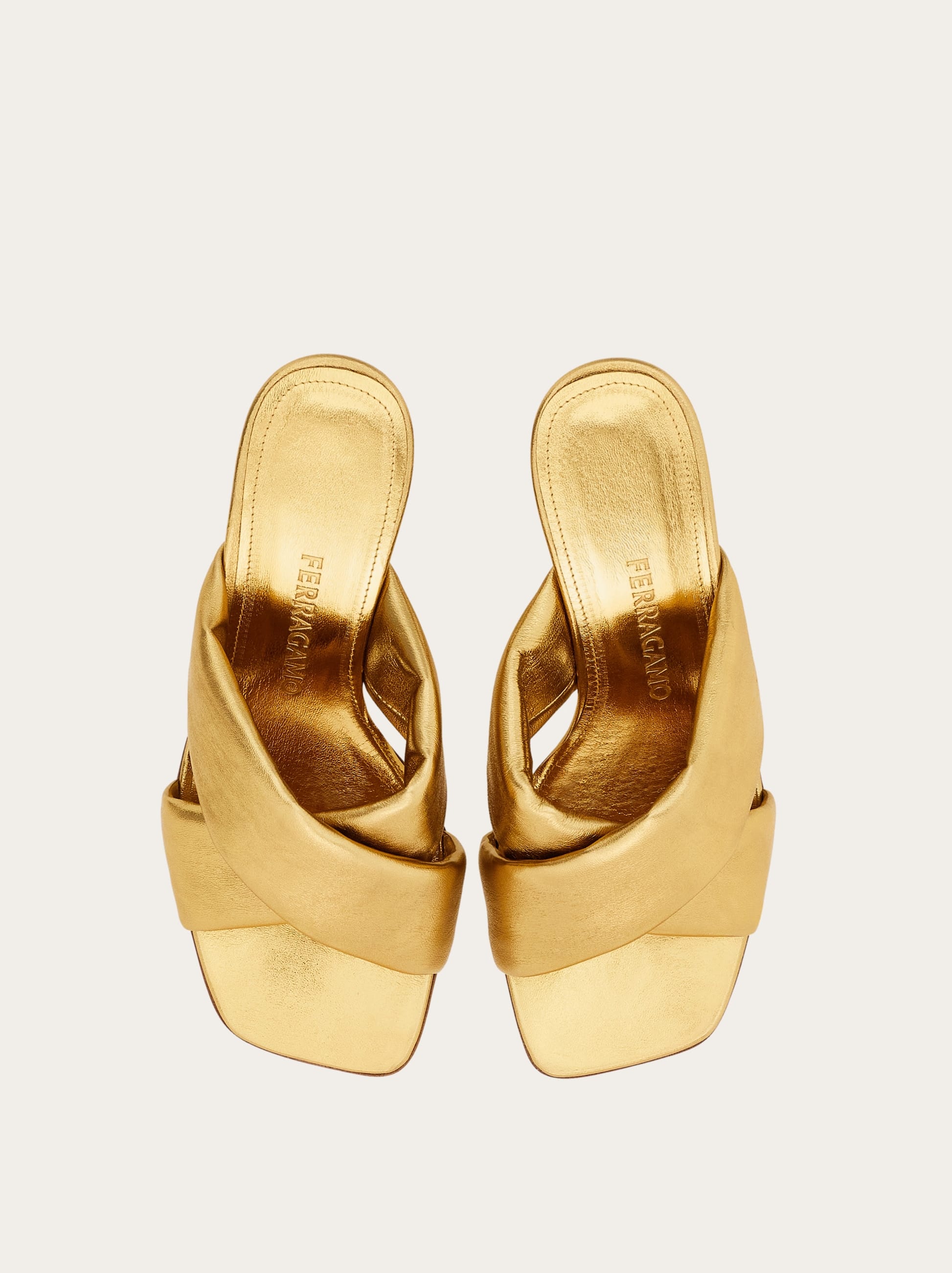 Ferragamo Padded Sandal With Gancini Heel In Gold