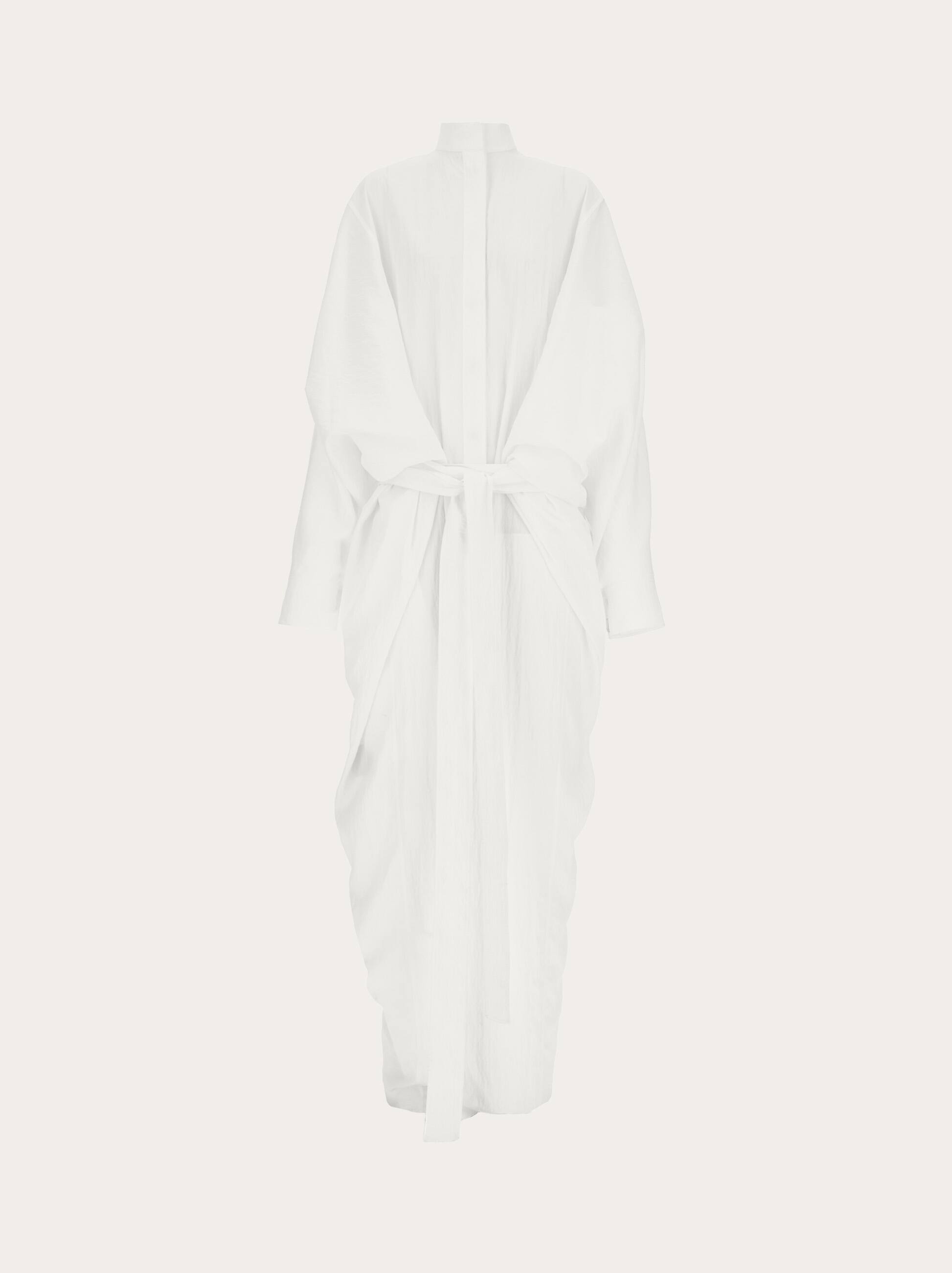 Ferragamo Crinkled Belted Jumpsuit Mandarin Collar In White