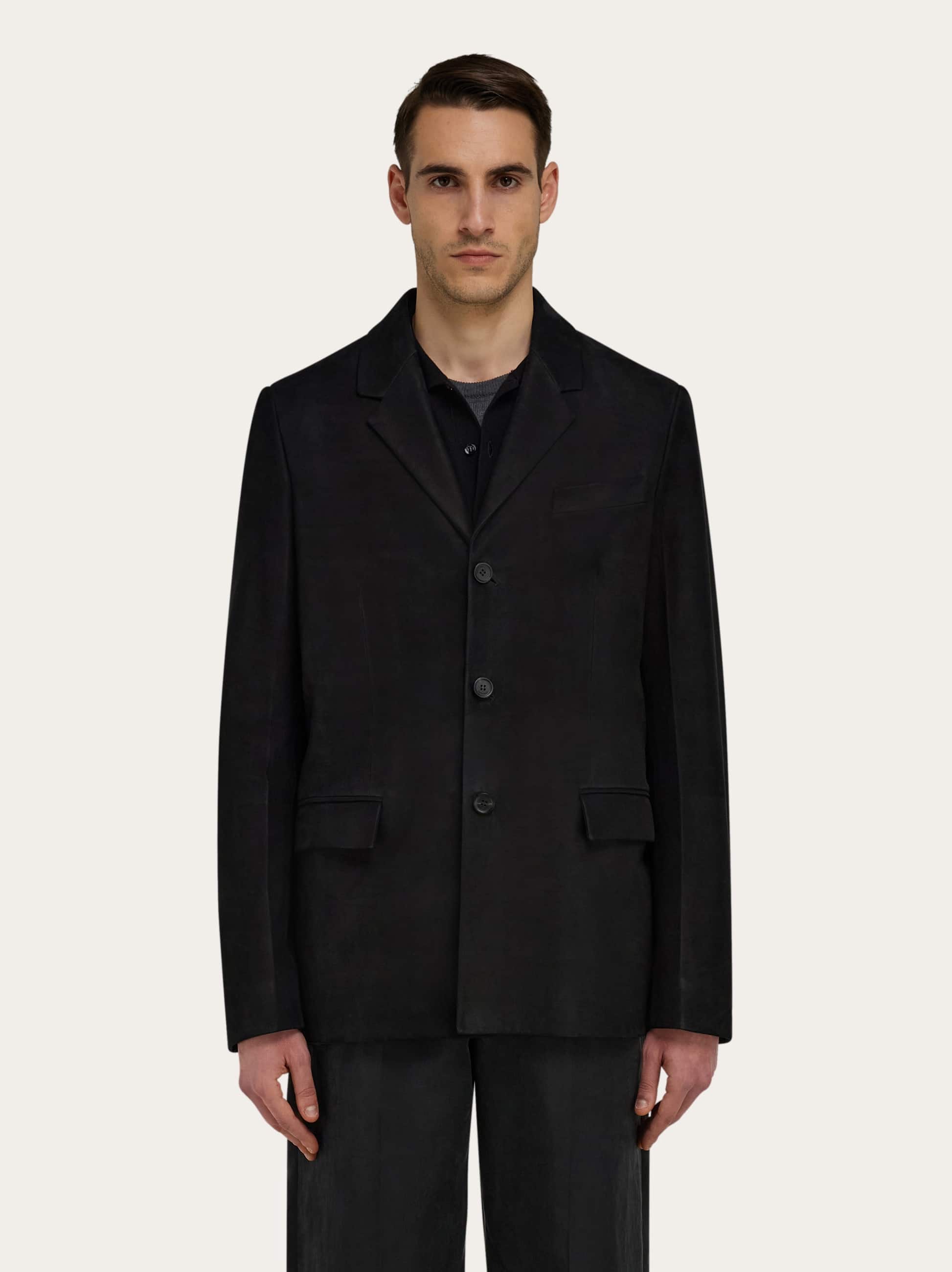 Ferragamo Leather Blazer In Black