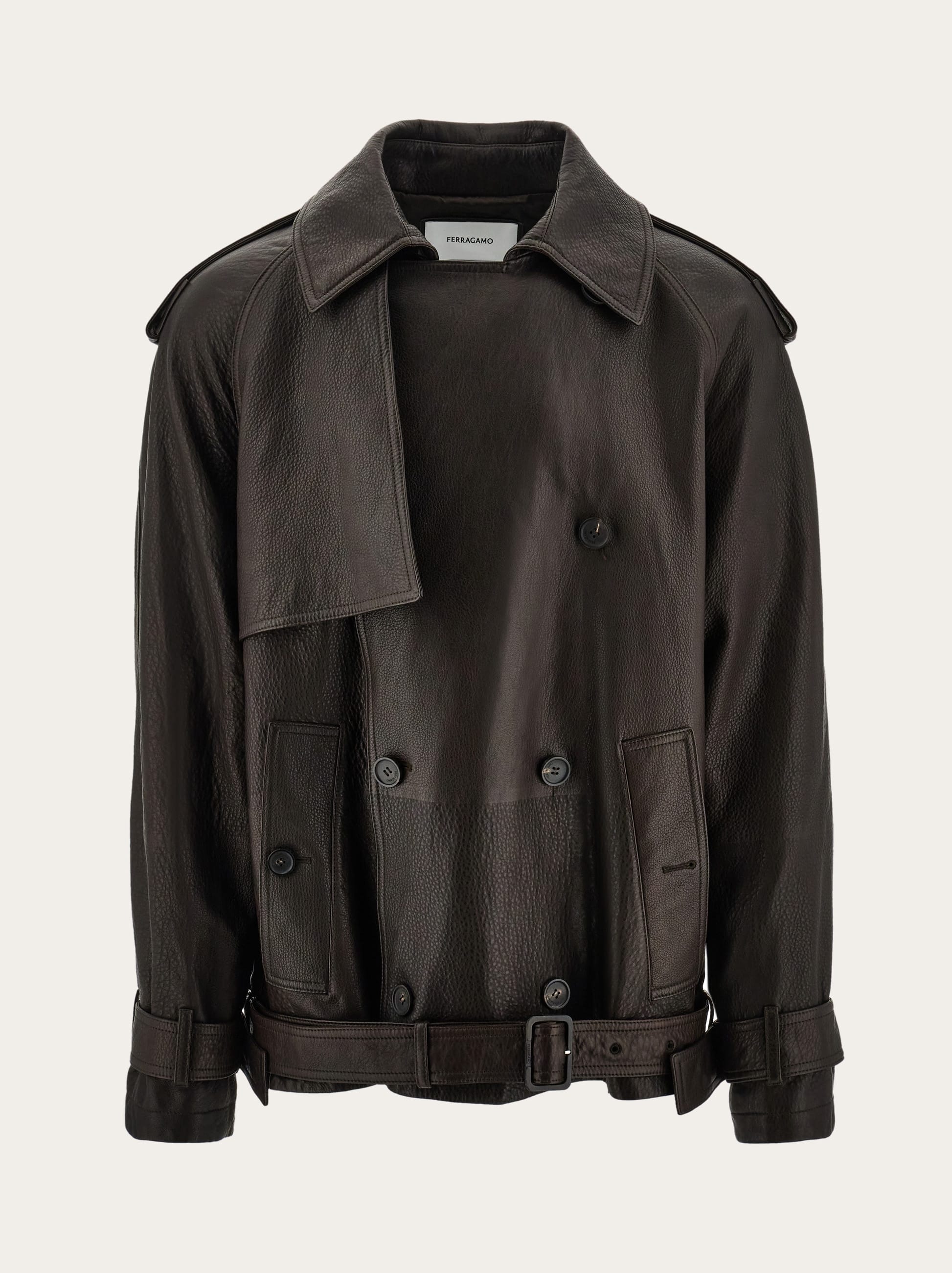 Ferragamo Uomo Giacca in pelle grainy Marrone