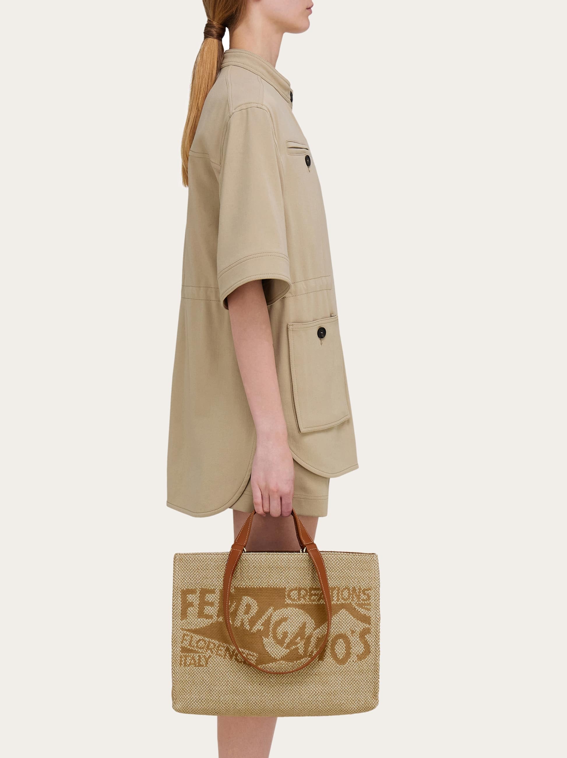 Ferragamo Tote Bag With Logo (l) In Beige