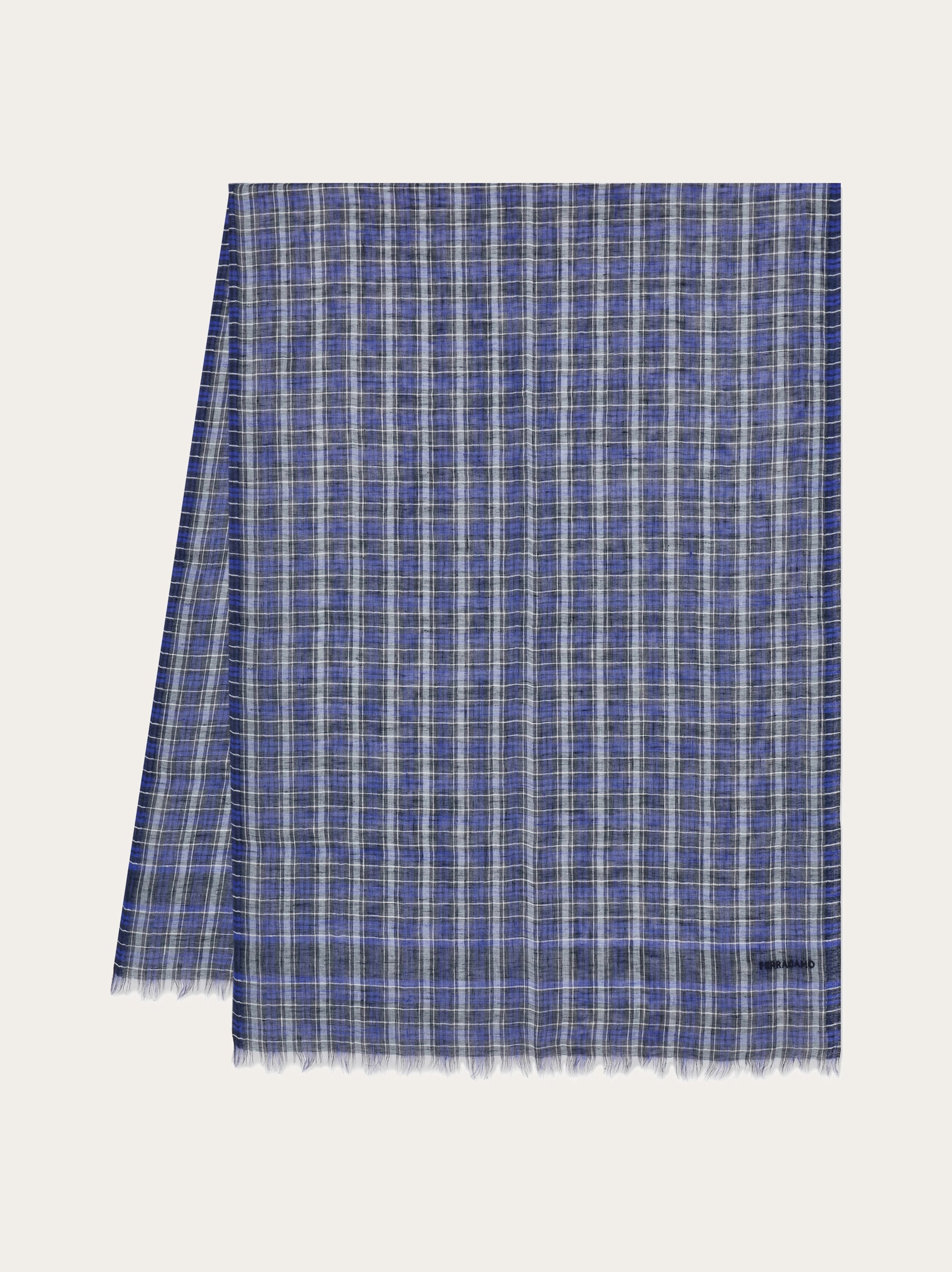 Ferragamo Herren Tartan-stola Aus Leinen In Blau