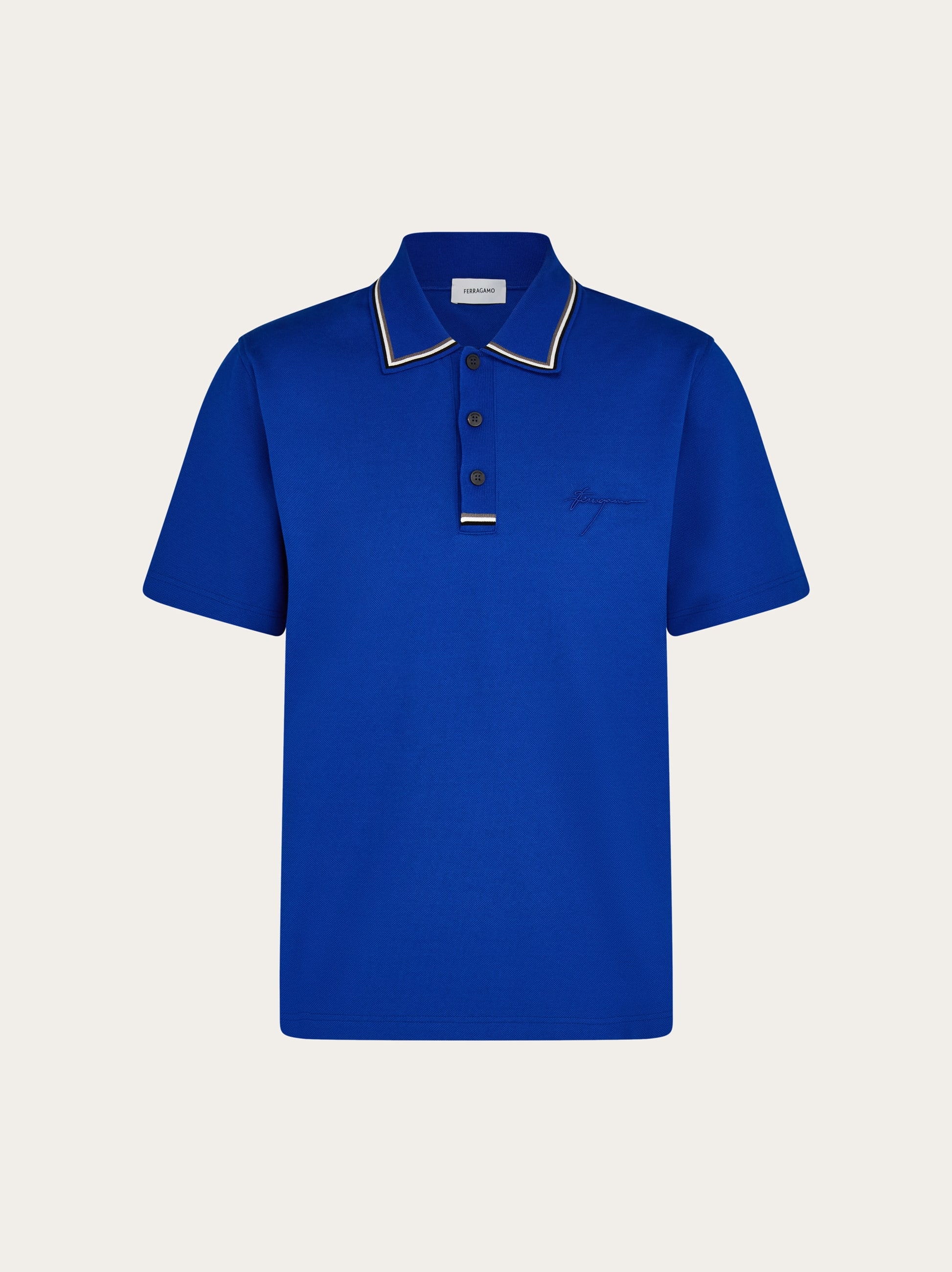 Ferragamo Uomo Polo con firma ricamata Blu