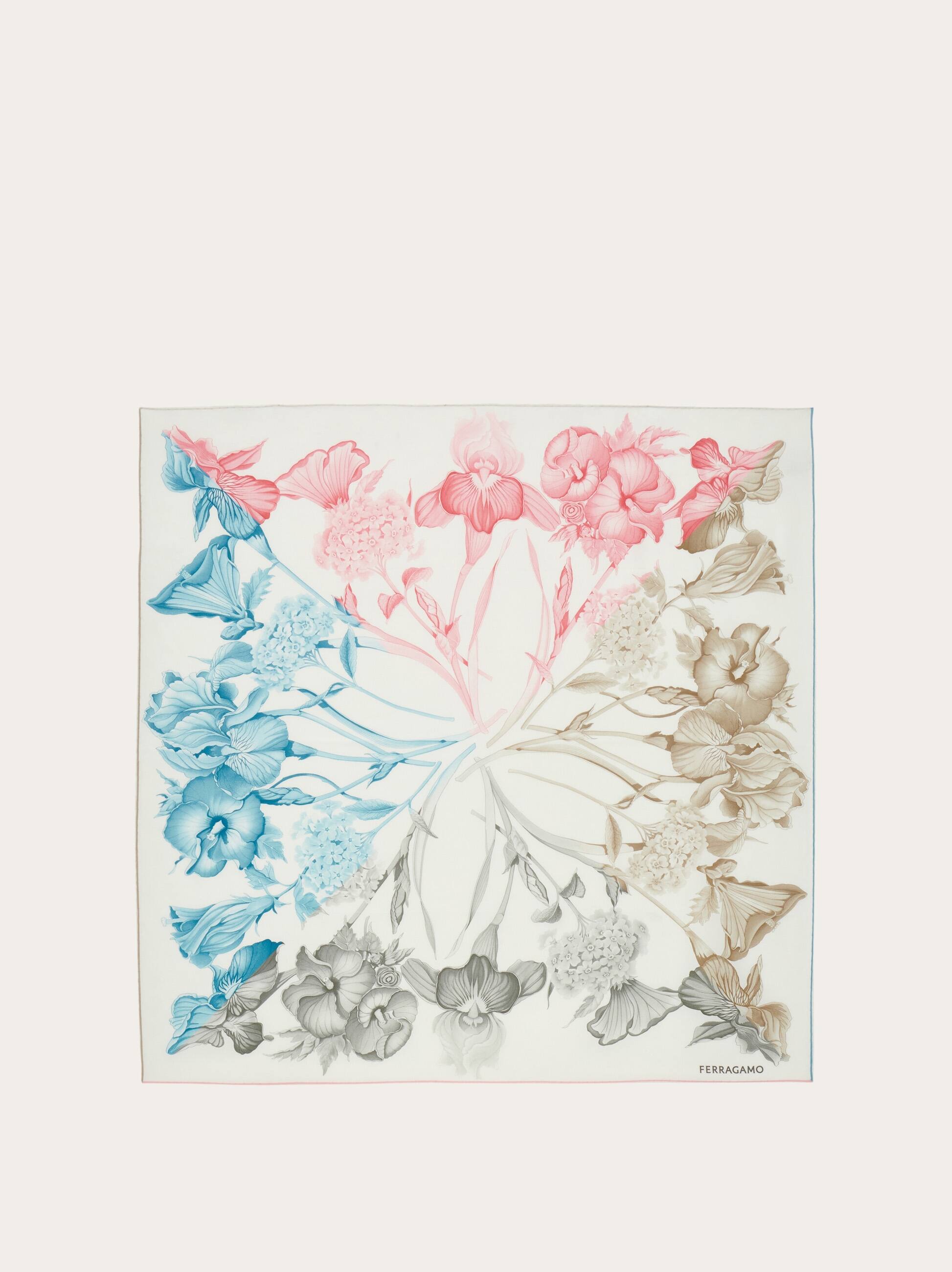 Ferragamo Hydrangea-print Silk Scarf In Blue
