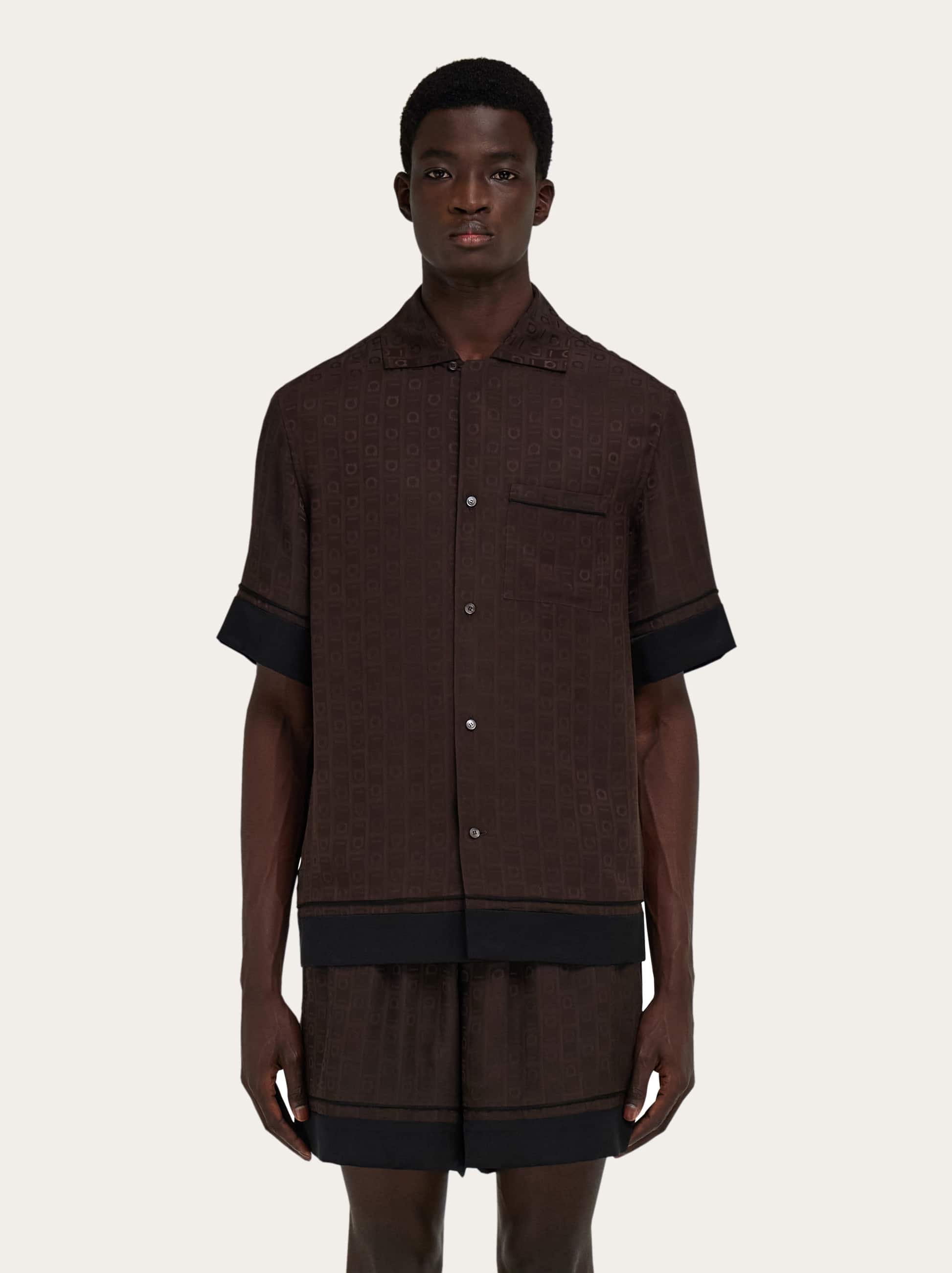 Ferragamo Monogram Short Sleeve Shirt In Brown