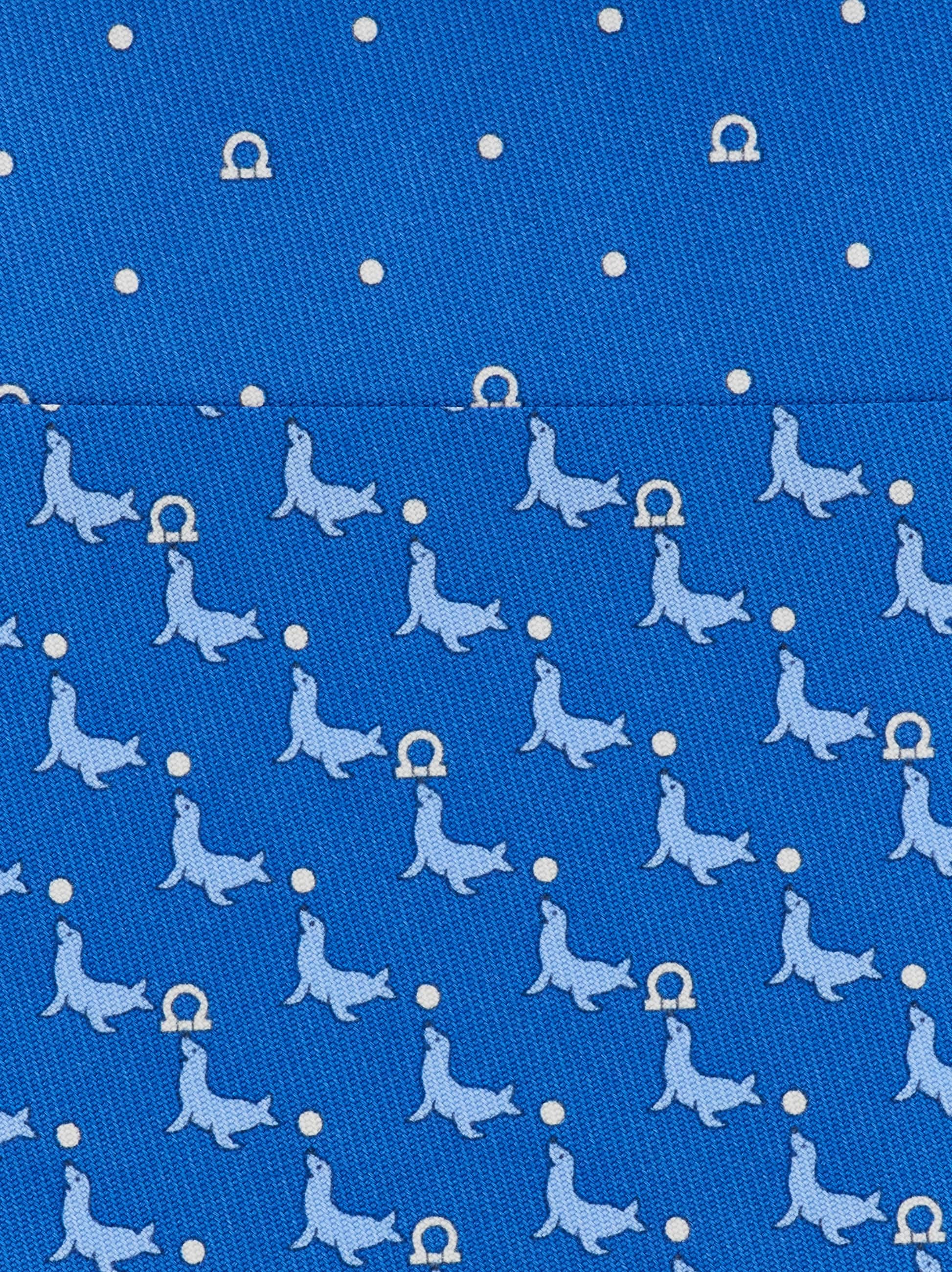 Ferragamo Seal Print Silk Tie In Blue