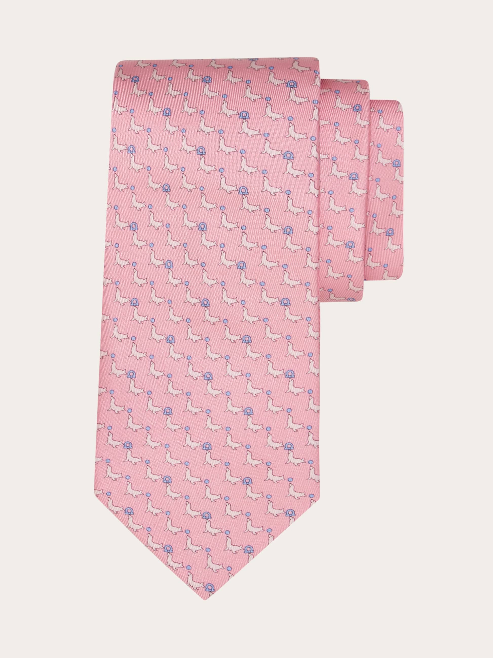 Ferragamo Uomo Cravatta in seta stampa Foca Rosa