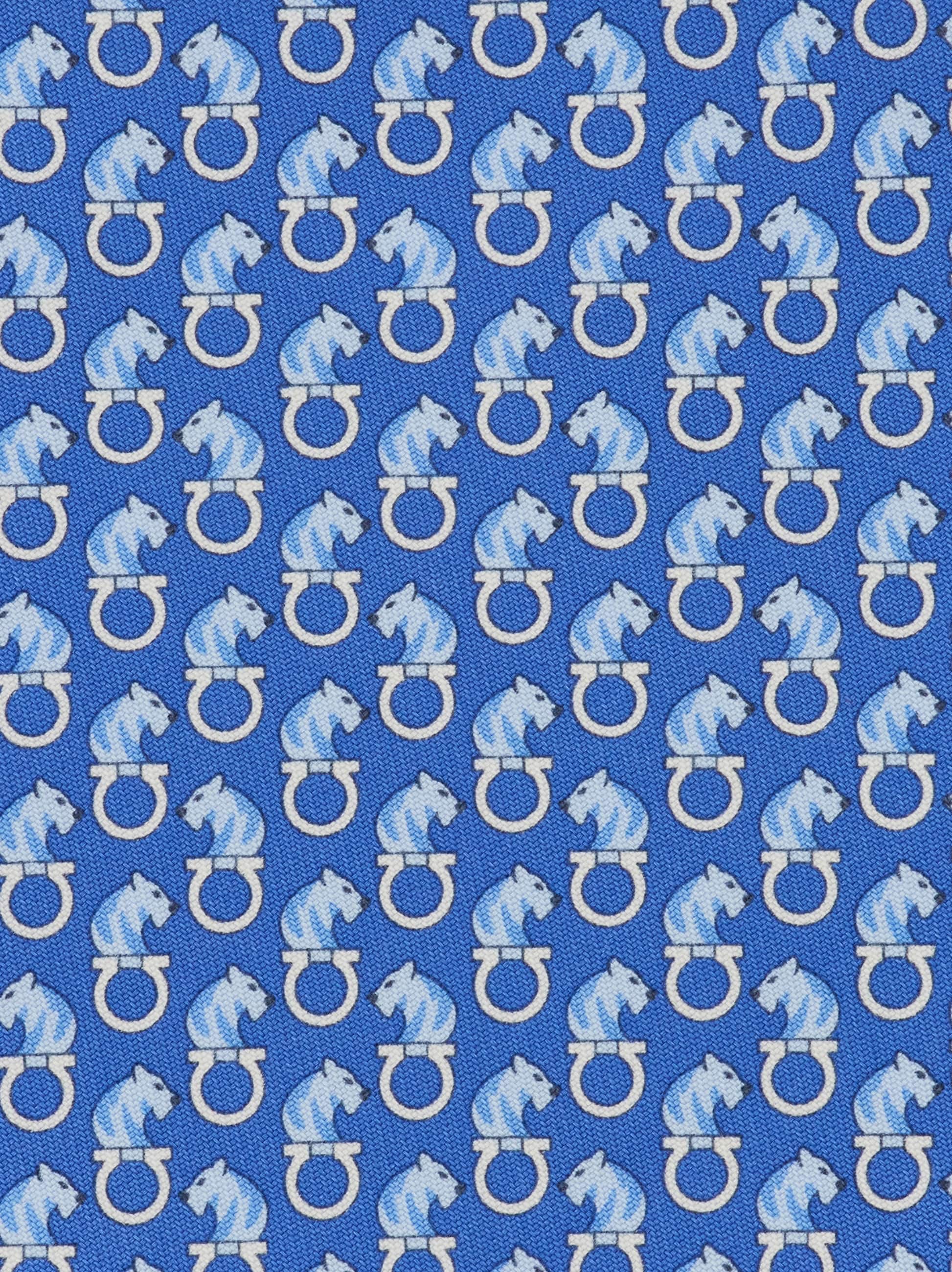Ferragamo Feline Print Silk Tie In Blue