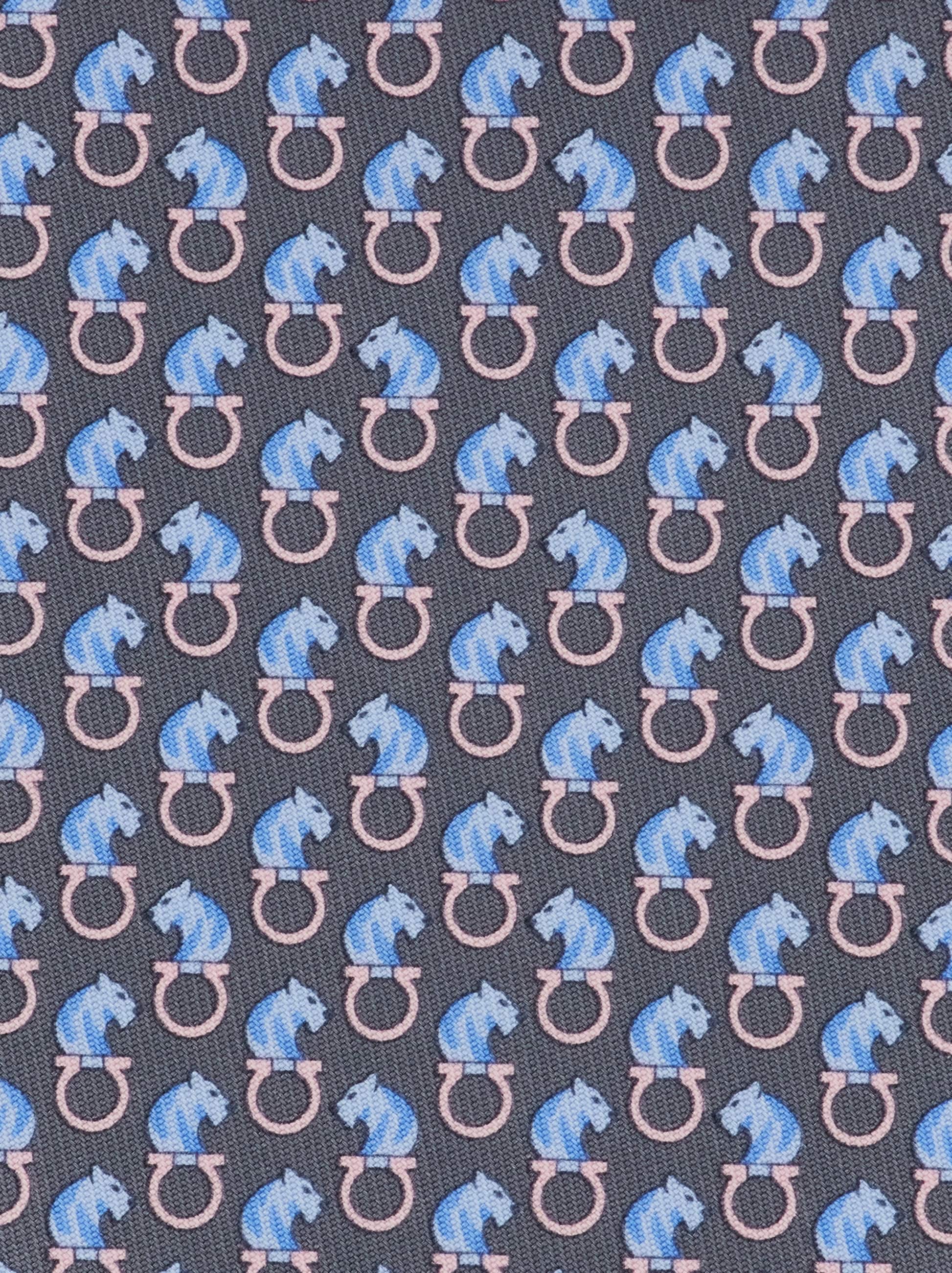 Ferragamo Feline Print Silk Tie In Gray