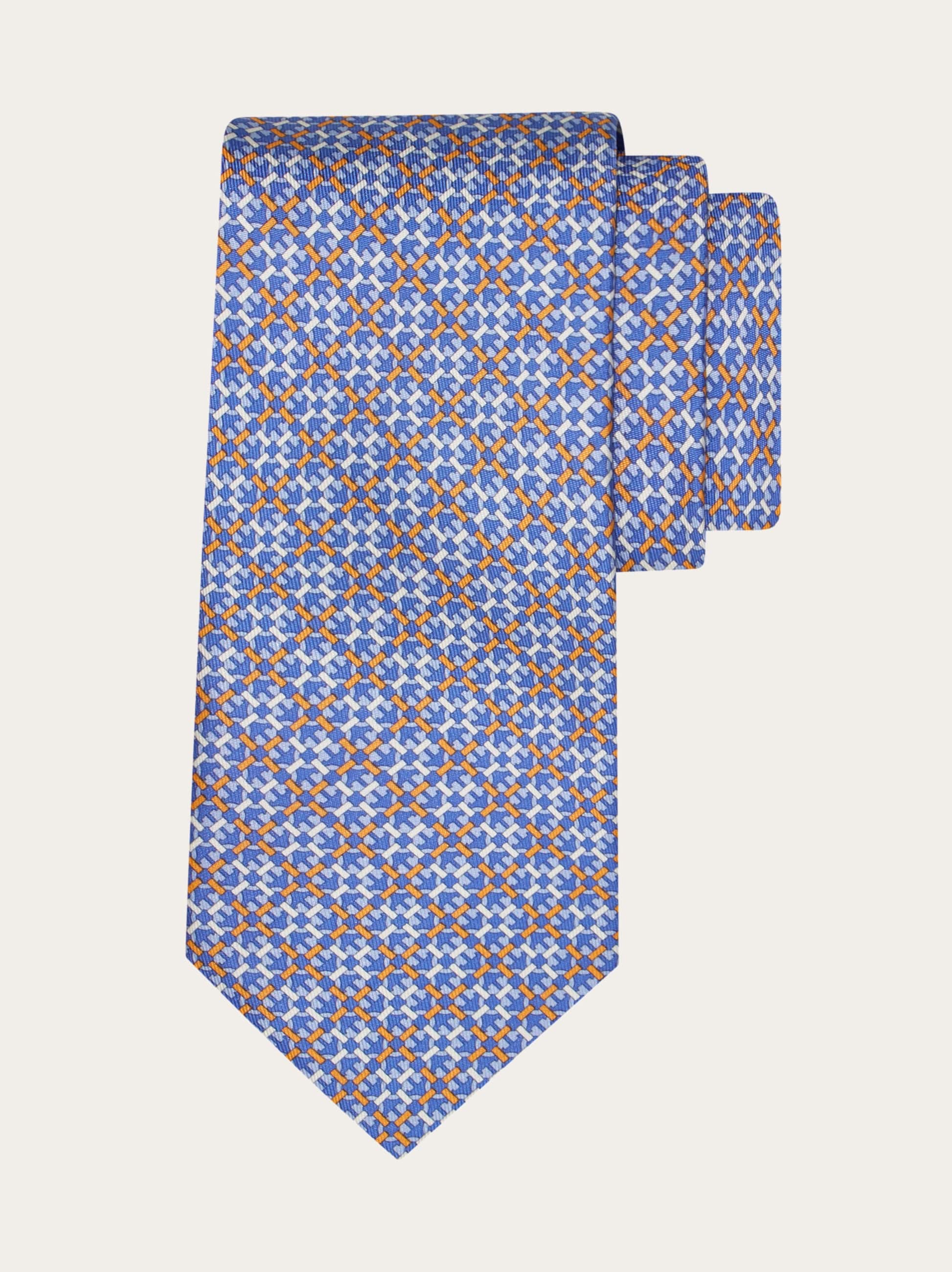 Ferragamo Uomo Cravatta in seta stampa Gancini Blu