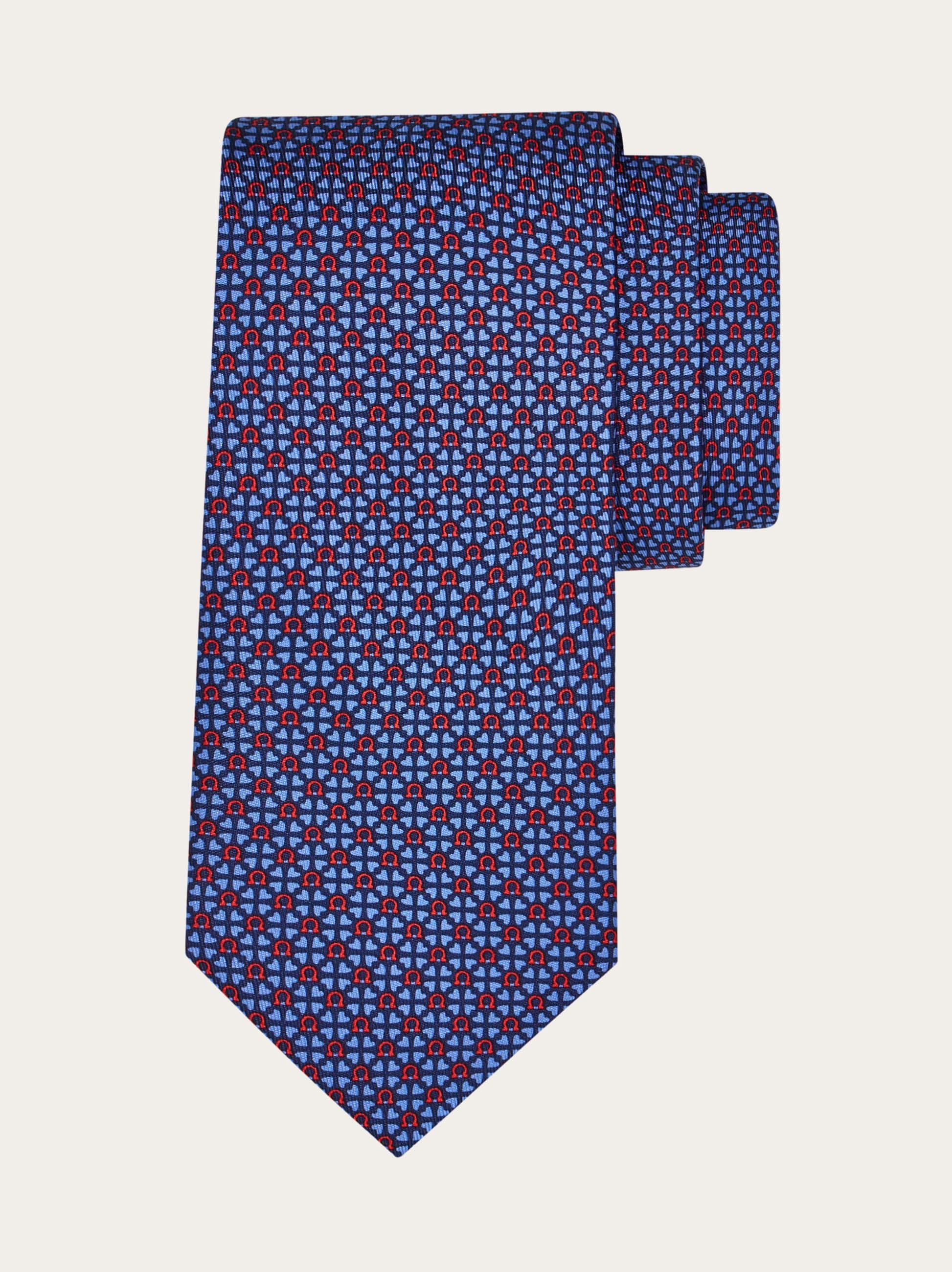 Ferragamo Gancini And Hearts Printed Silk Tie In Blue