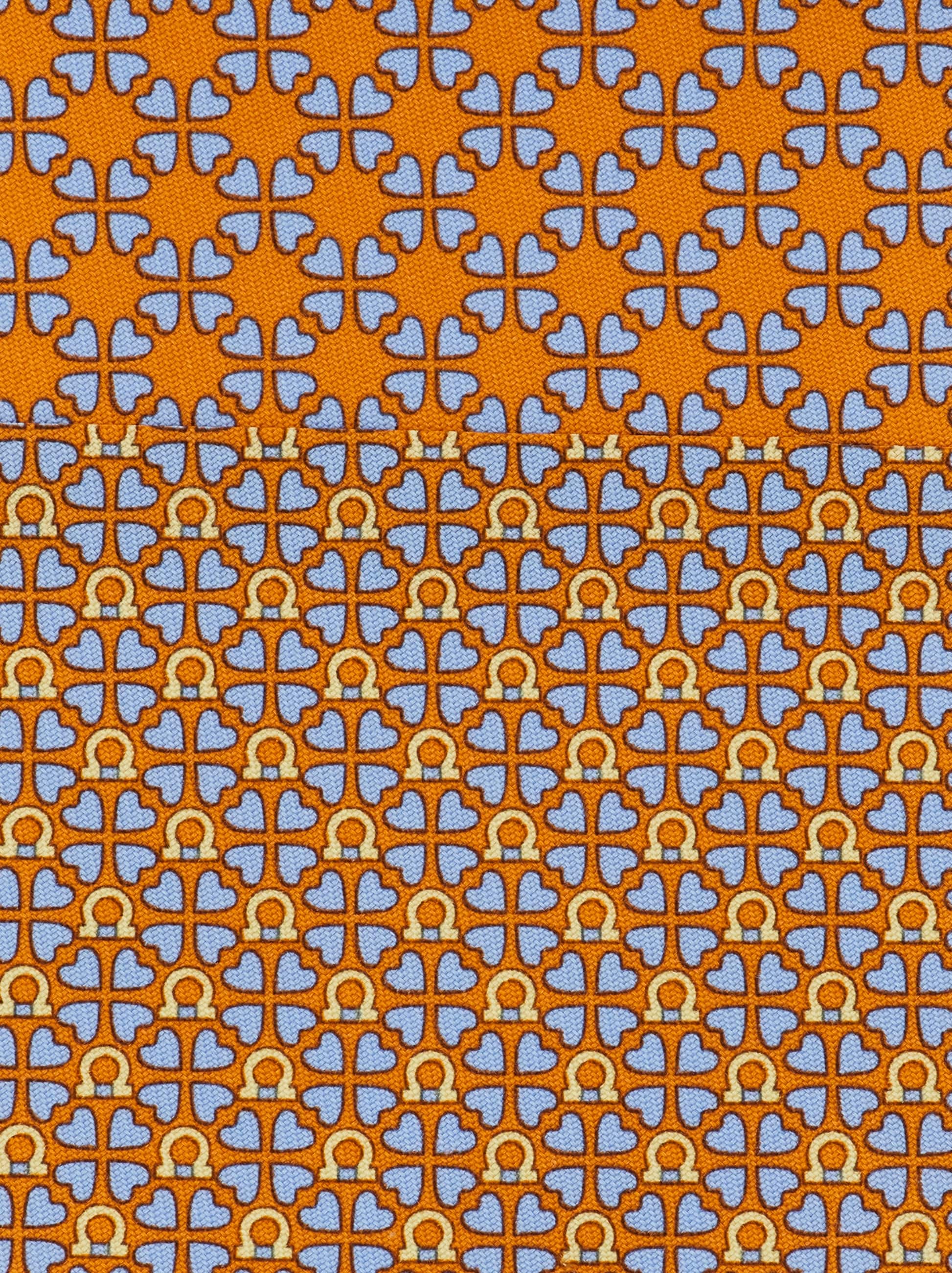 Ferragamo Printed Silk Tie With Hearts And Gancini In Orange