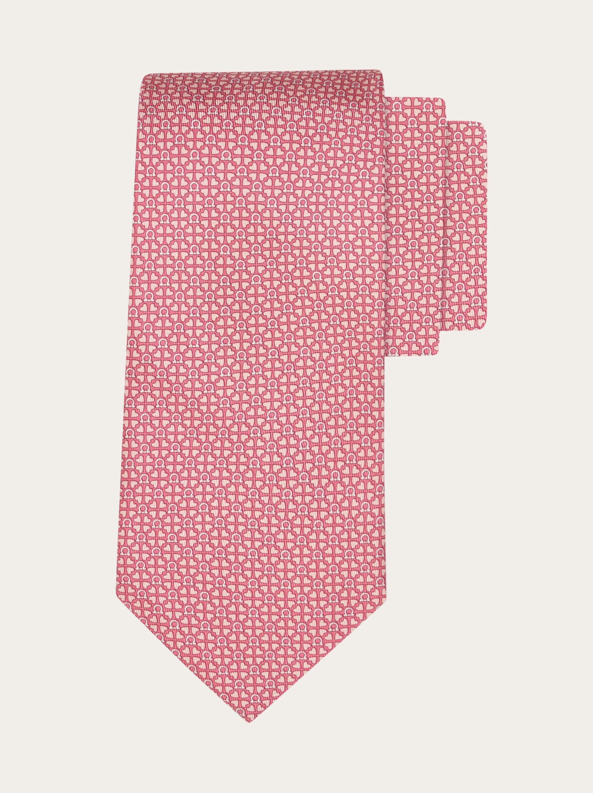 Ferragamo Gancini And Hearts Printed Silk Tie In Pink