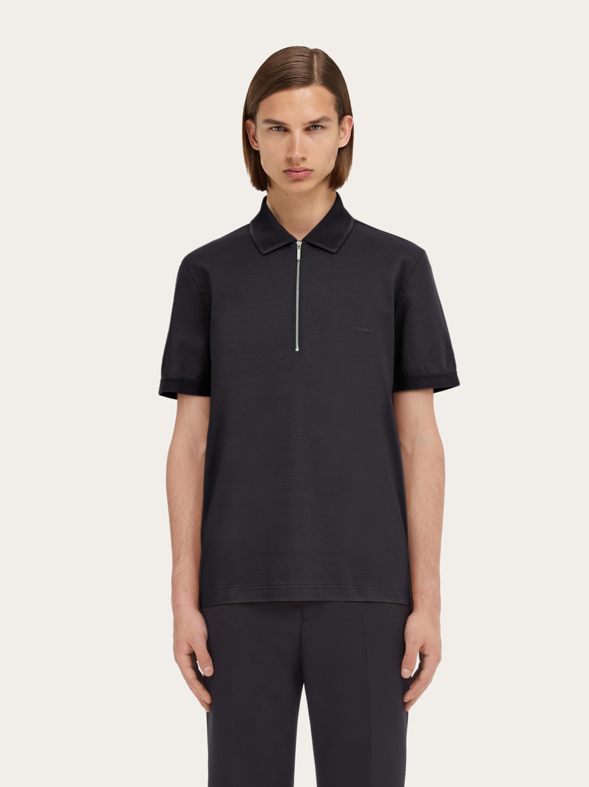  Ferragamo Herren Polohemd Mit Reißverschluss Schwarz 