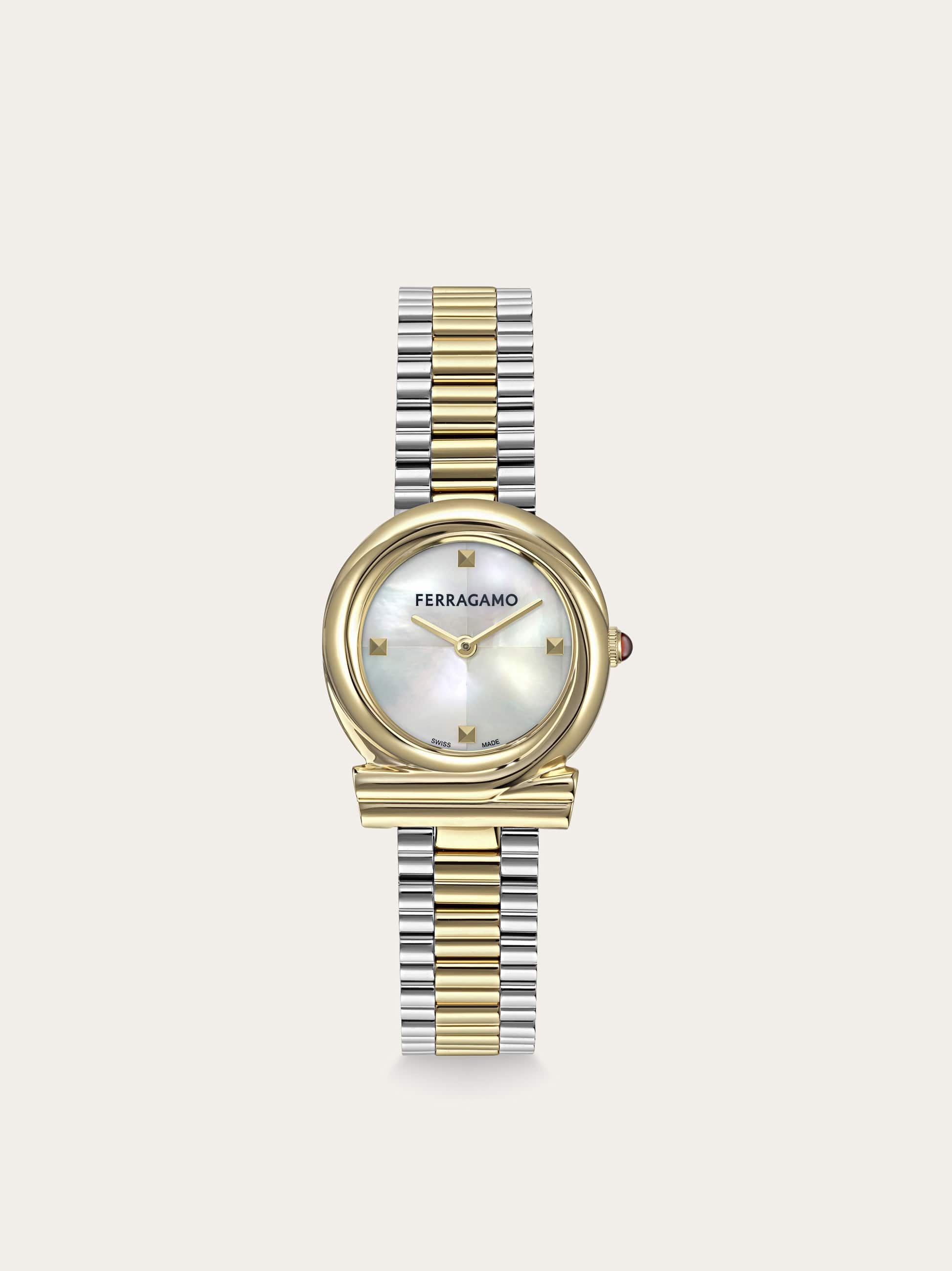 Ferragamo Gancini Twisted Watch In Stainless Steel/ip Yellow Gold