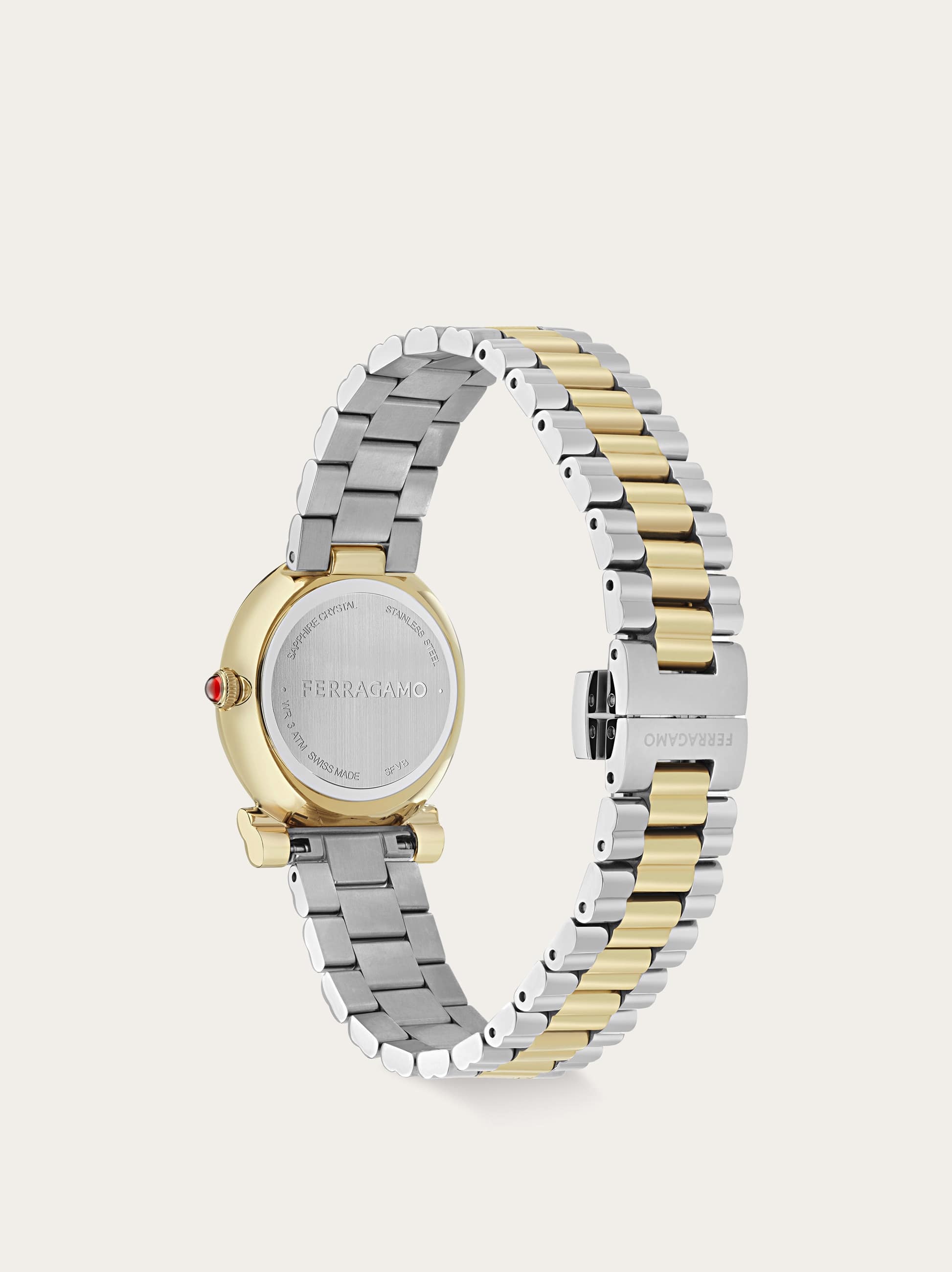 Ferragamo Gancini Twisted Watch In Stainless Steel/ip Yellow Gold