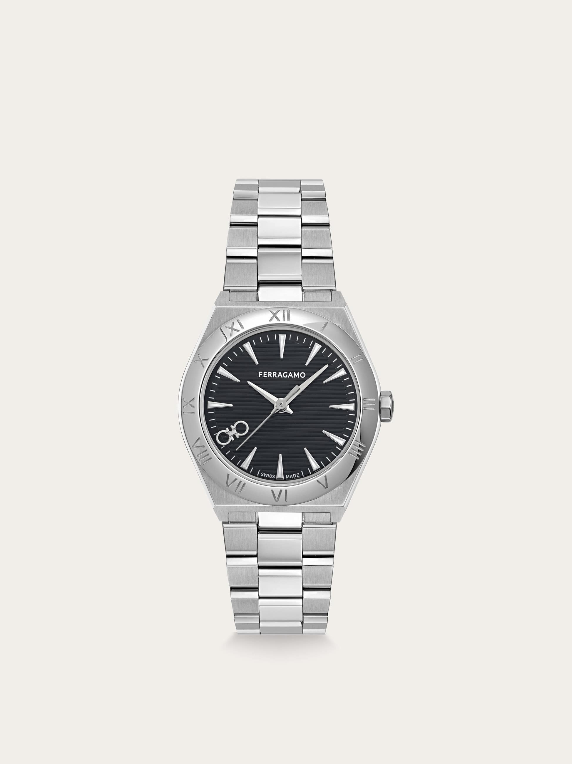 Ferragamo Vega Upper East 28mm In Stainless Steel/black