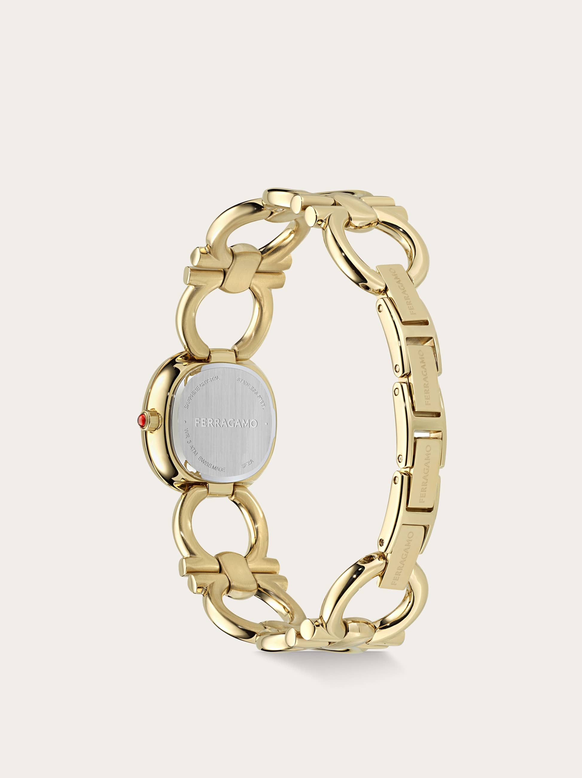 Ferragamo Double Gancini 25mm In Ip Yellow Gold/burgundy