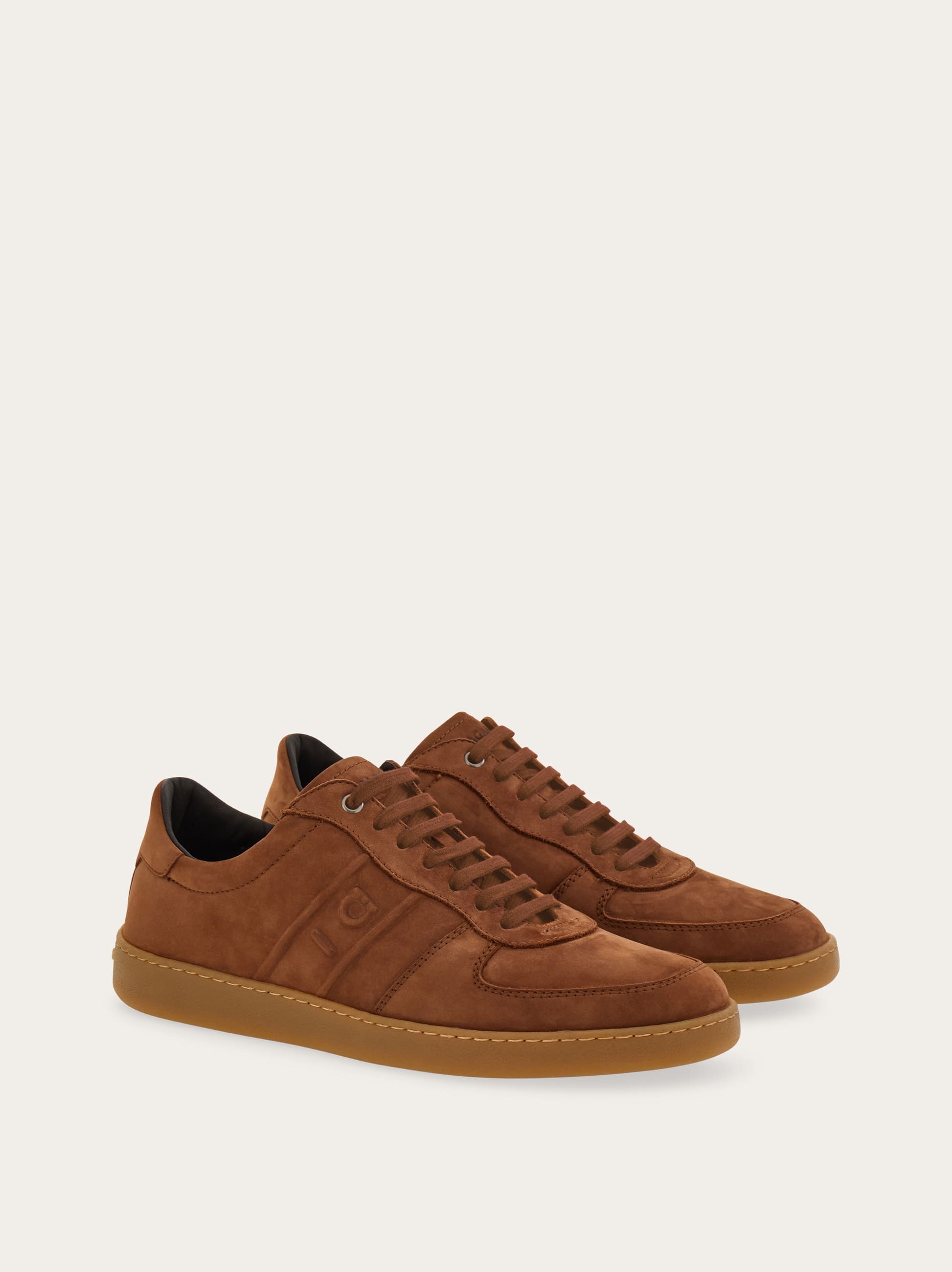 Ferragamo Logo Leather Low-top Sneakers In Brown