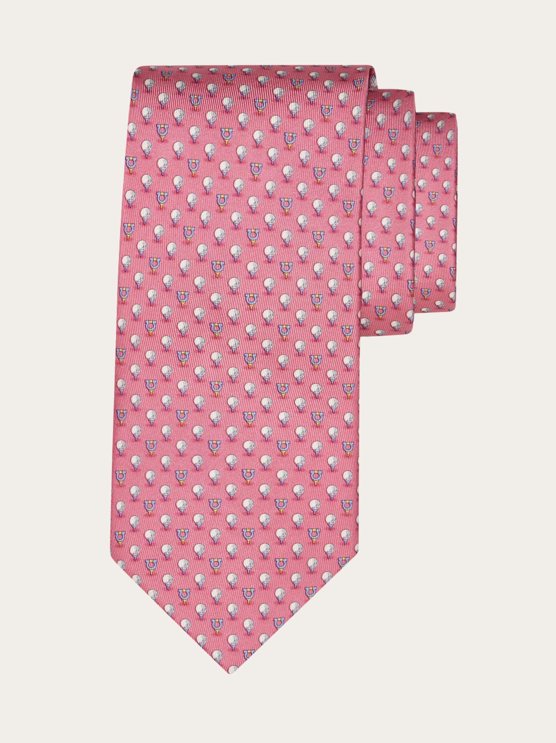 Ferragamo Silk Tie With Golf And Gancini In Pink