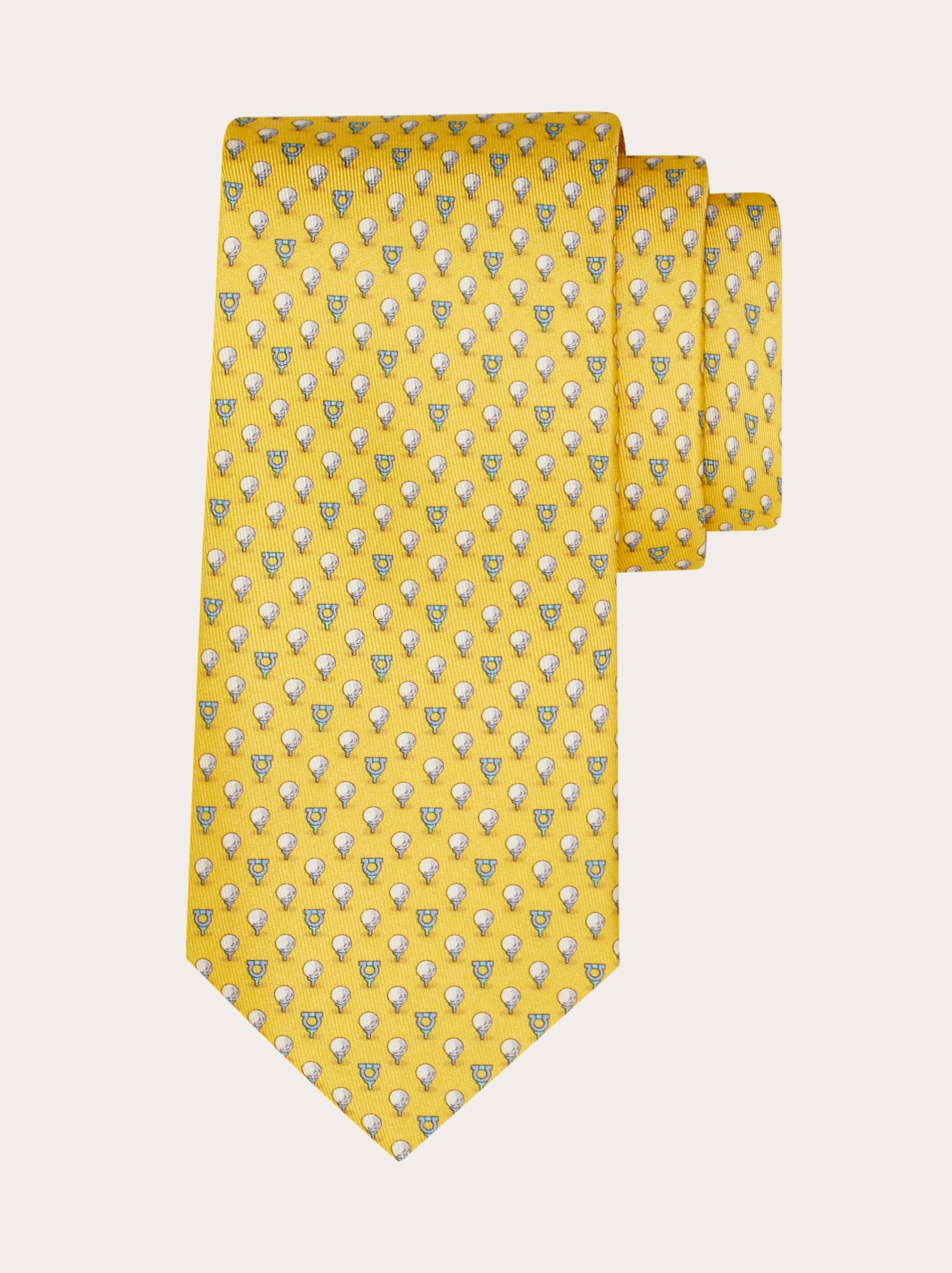 Ferragamo Silk Tie With Golf And Gancini In Yellow