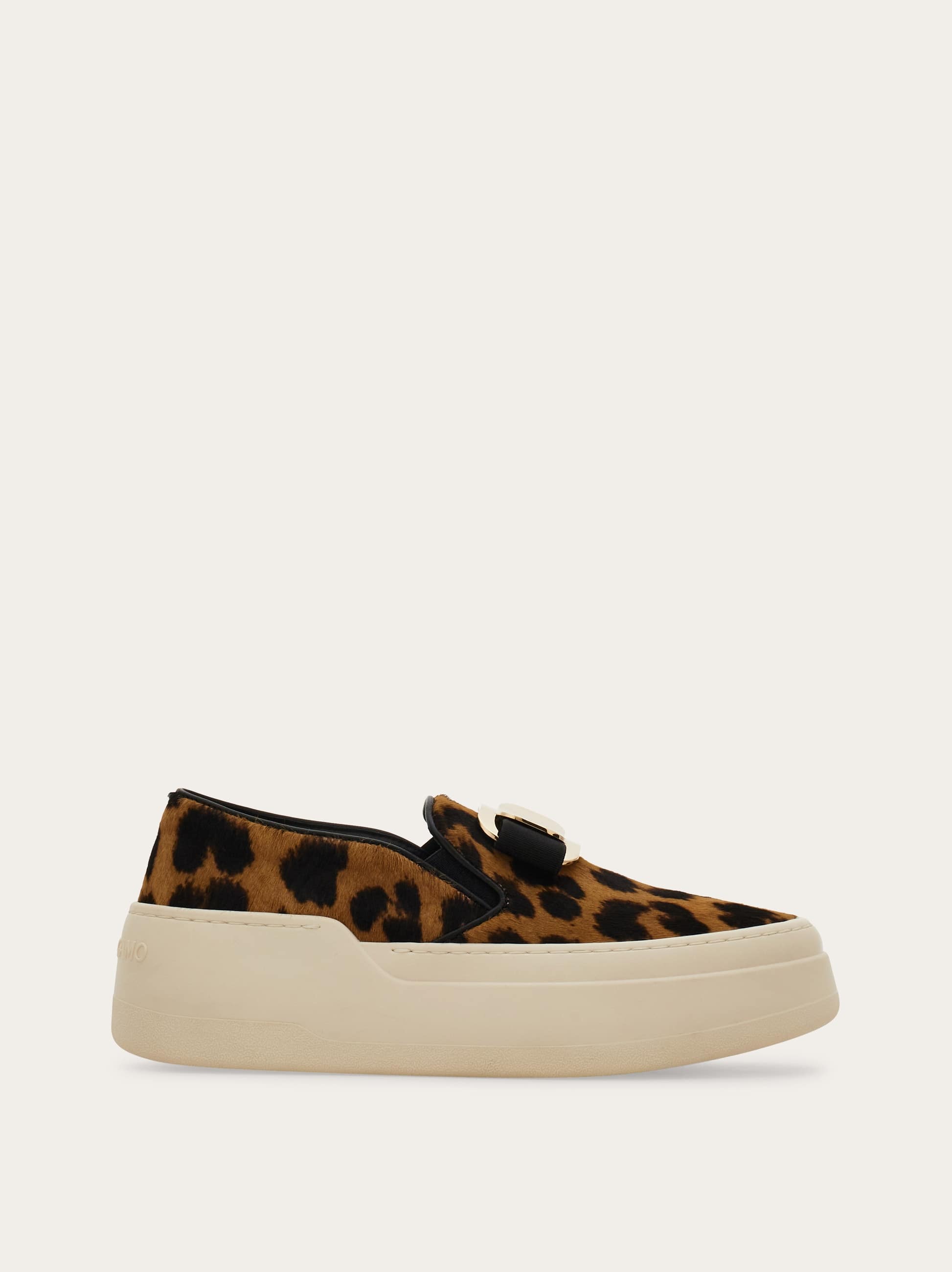 Ferragamo Vara-plate Leopard-print Slip-on Sneakers In Multi