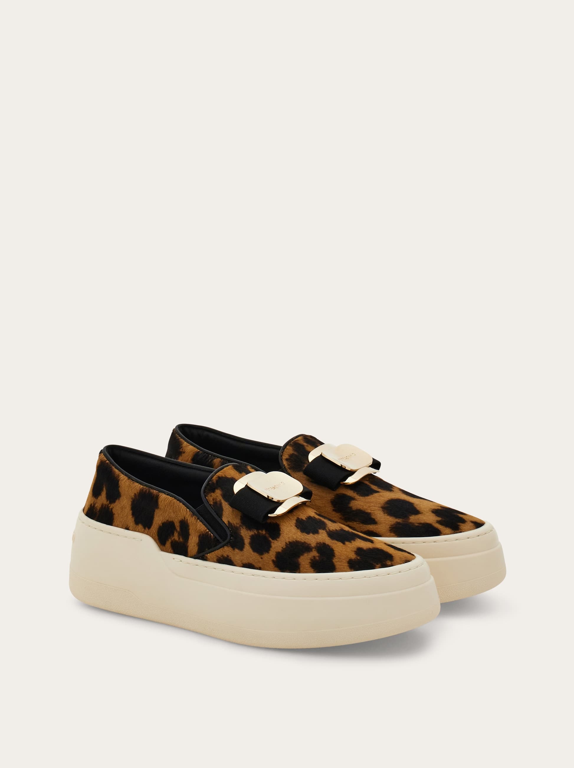 Ferragamo Vara-plate Leopard-print Slip-on Sneakers In Multi