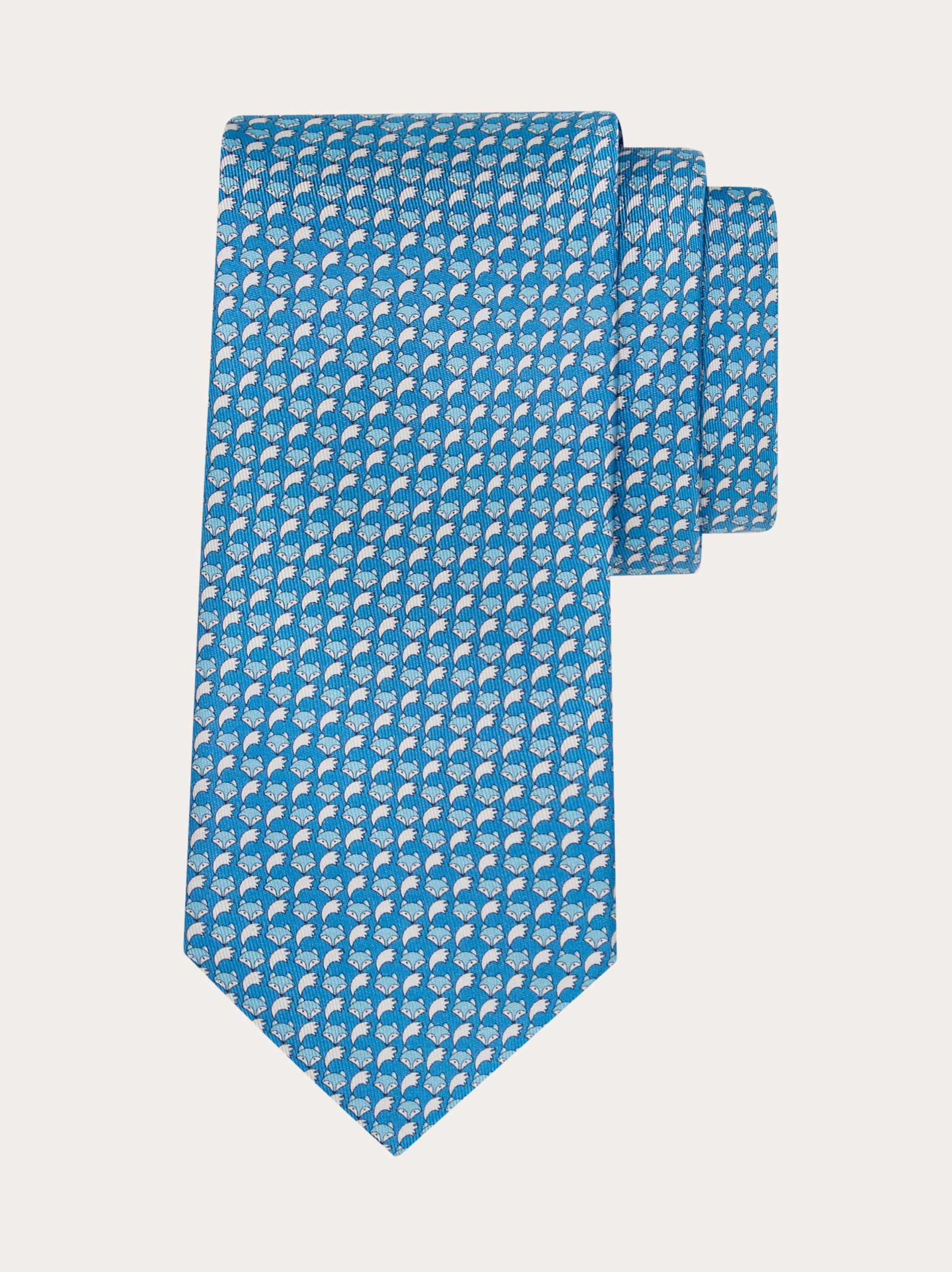 Ferragamo Uomo Cravatta in seta stampa Fox Blu