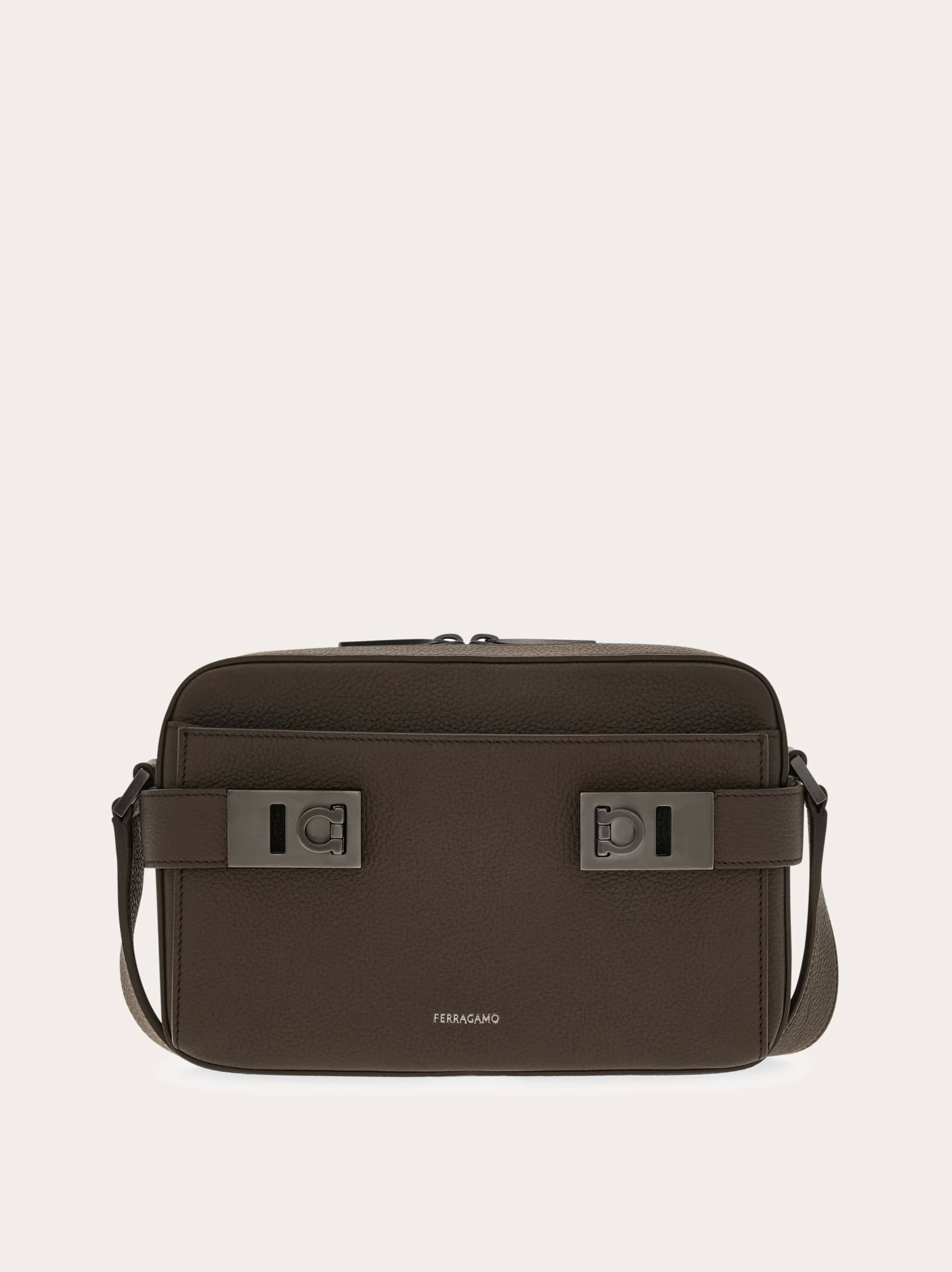 Ferragamo East-west Gancini-buckle Leather Messenger Bag In Brown