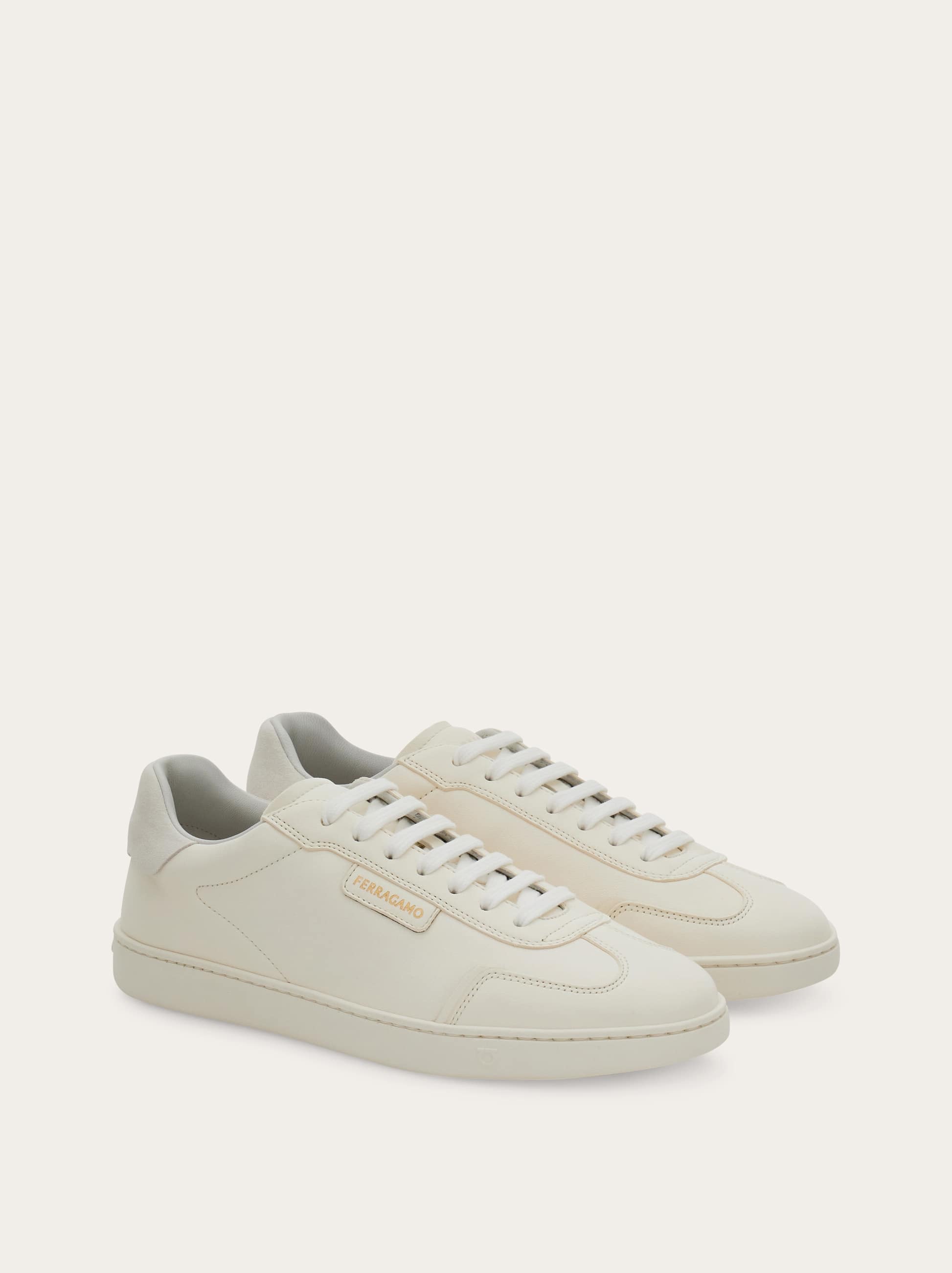 Ferragamo Suede-panelled Leather Sneakers In White
