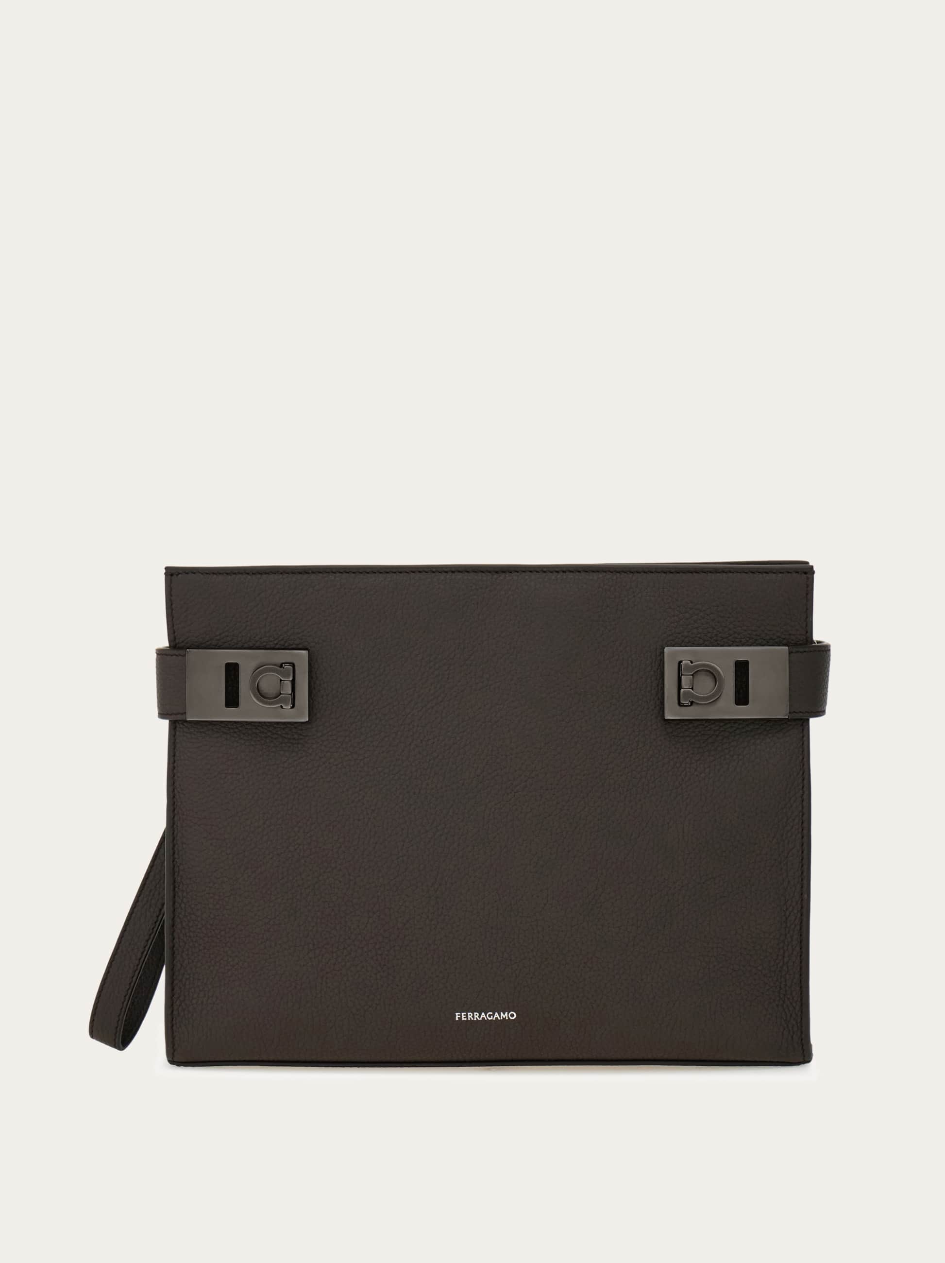 Ferragamo Uomo Pouch con fibbie Gancini Marrone