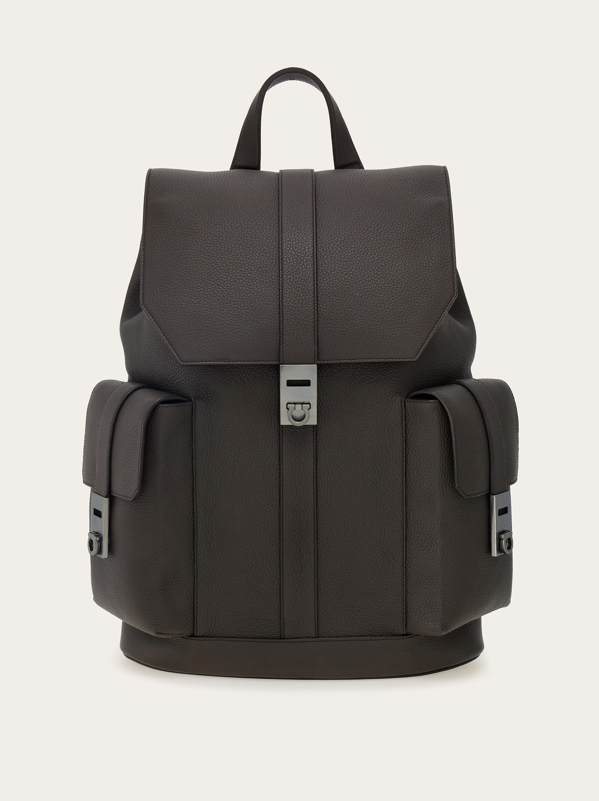 Ferragamo Ammered Leather Utility Backpack In Brown