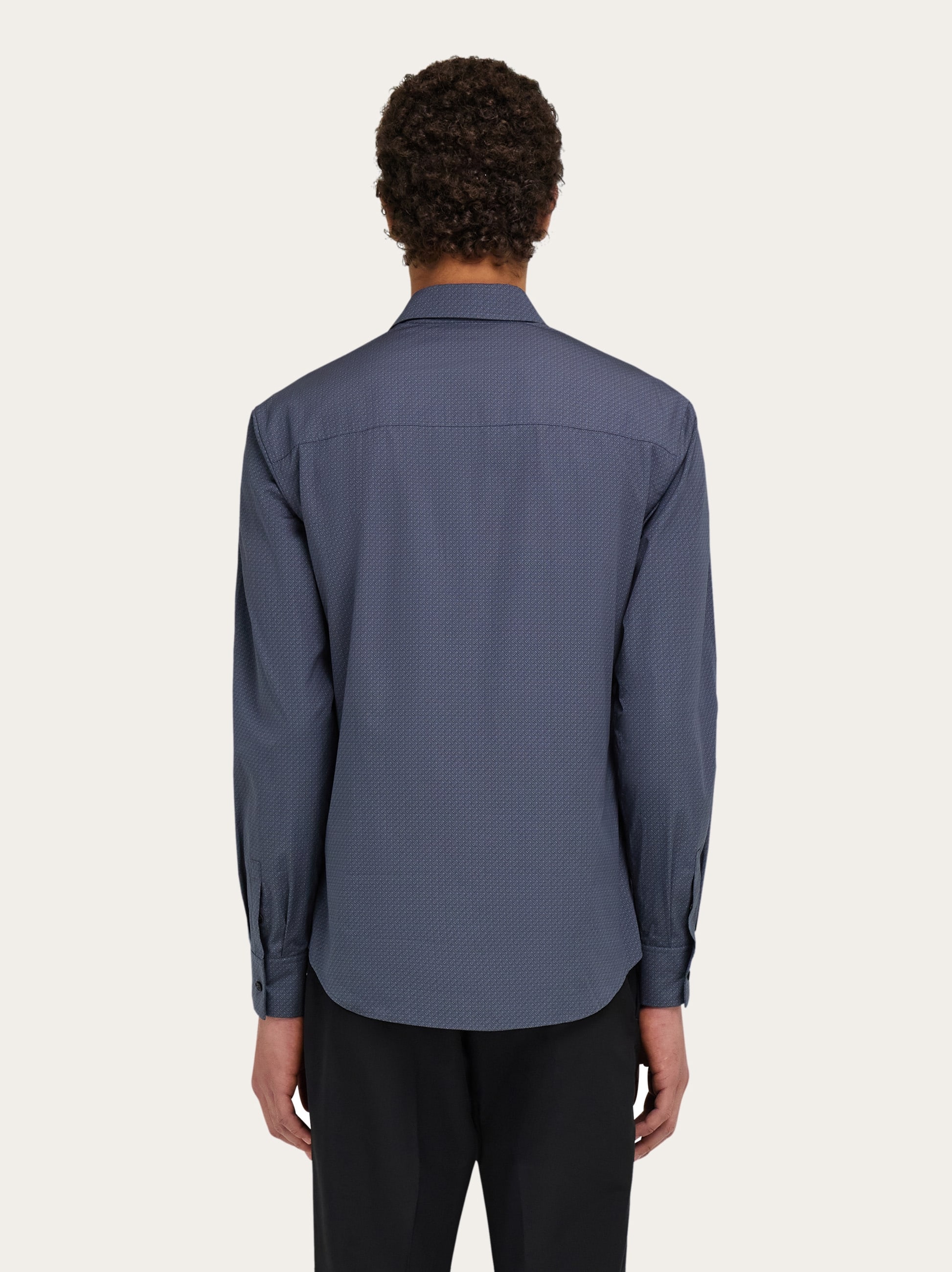  Ferragamo Men Micro Patterned Shirt Blue 