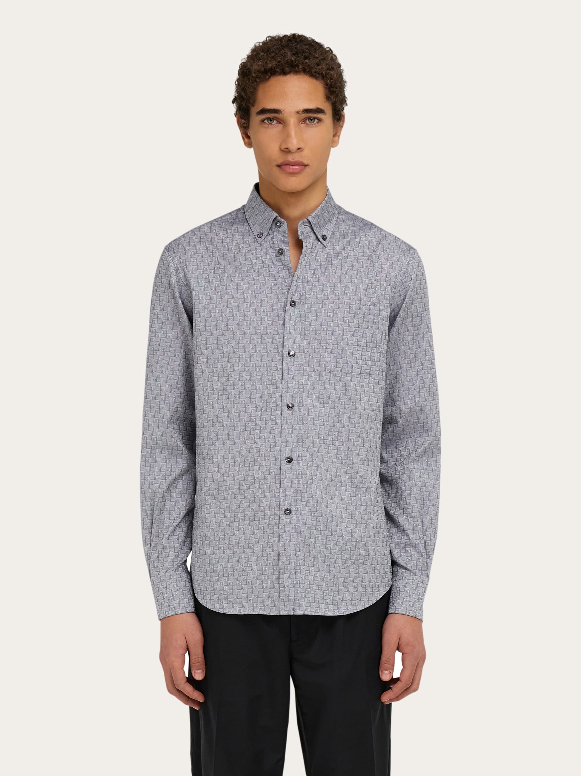 Ferragamo Monogram Shirt In Gray